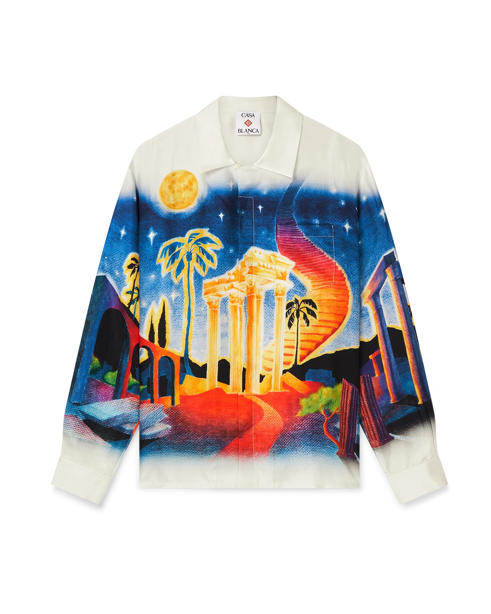 Midnight Acropolis Long Sleeve Silk Shirt