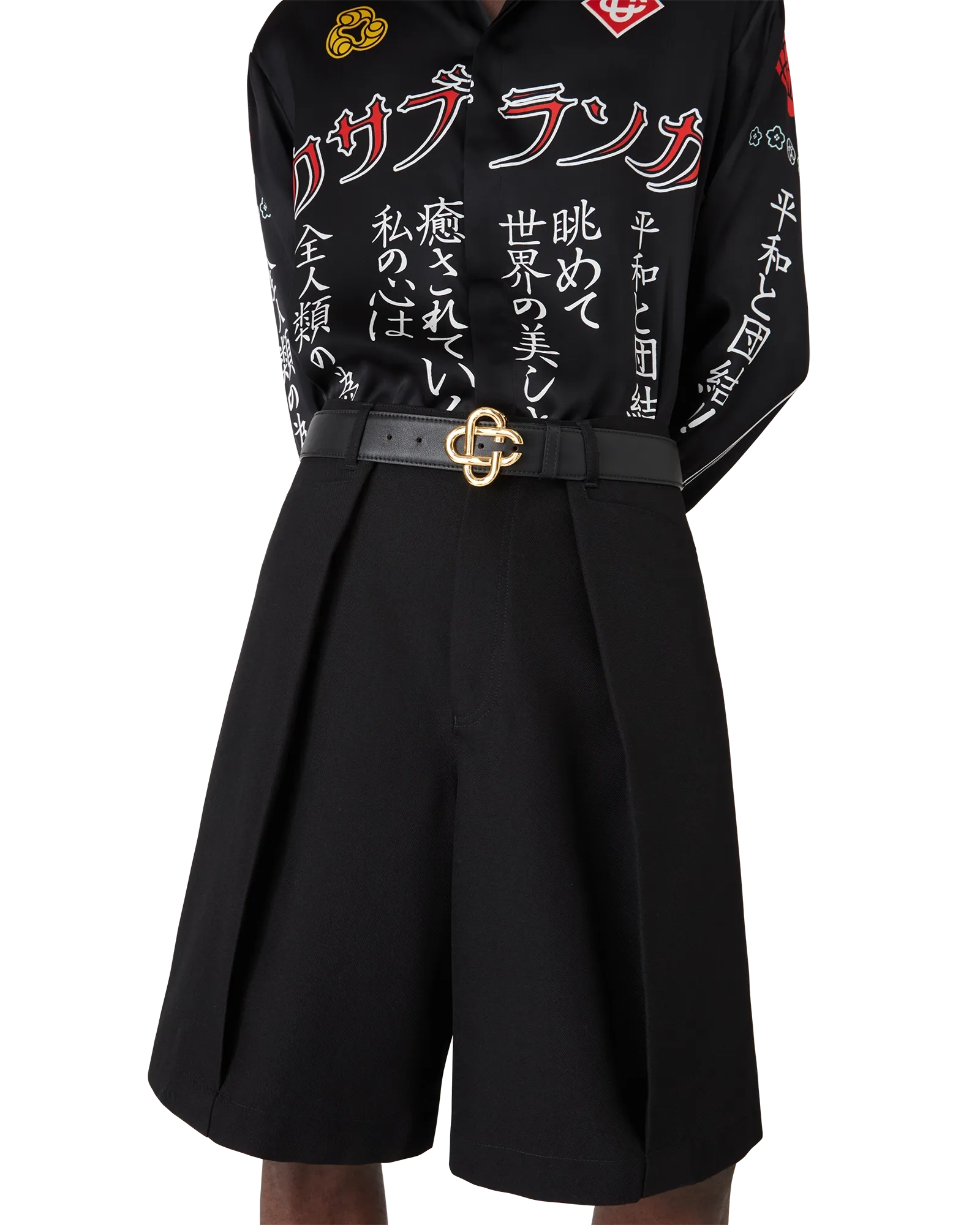 Mens Black Gold CC Logo Buckle Belt - 图片 2