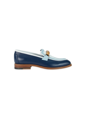Navy & White Leather Loafer
