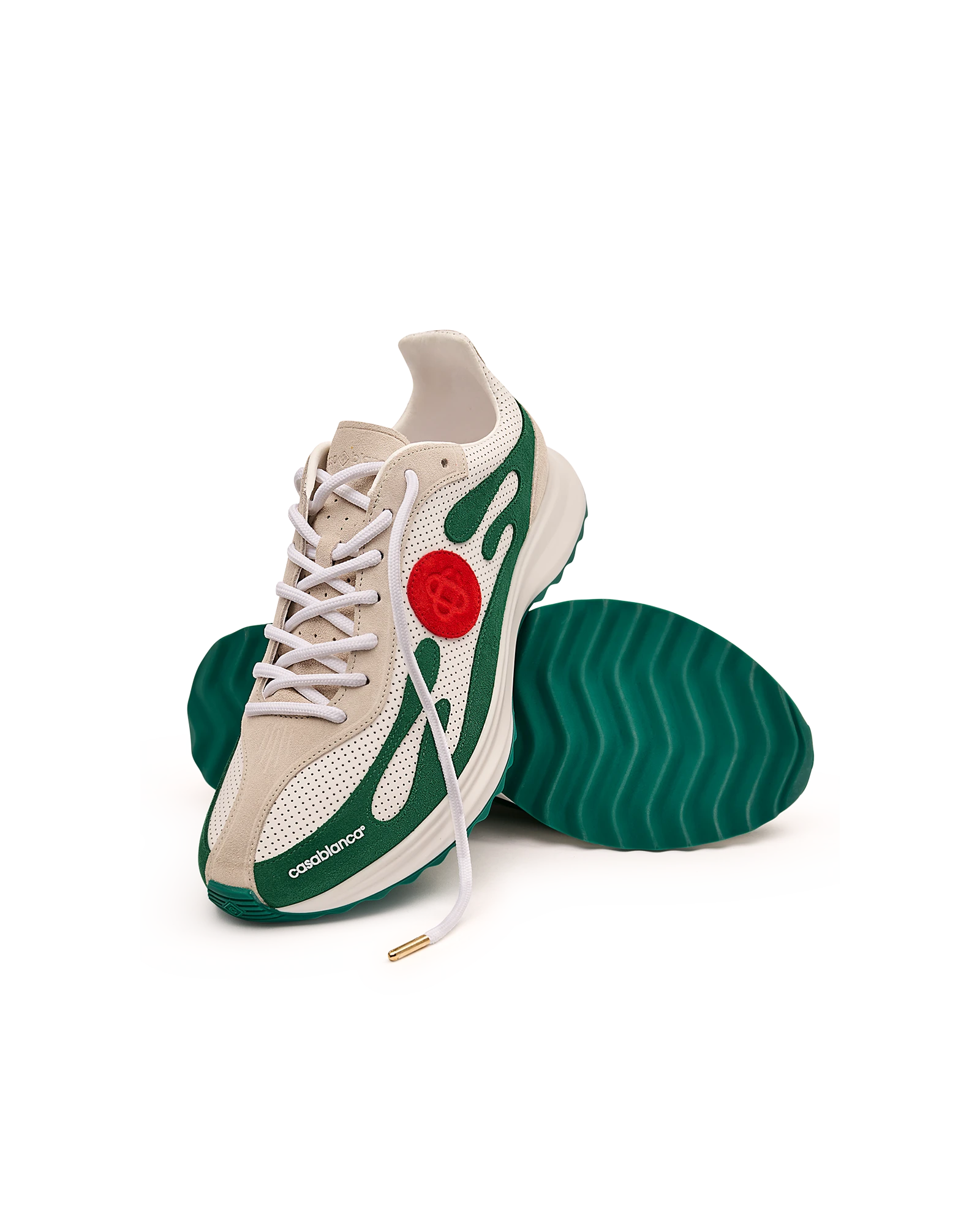 Women's White & Green Stade Sneaker - 图片 4