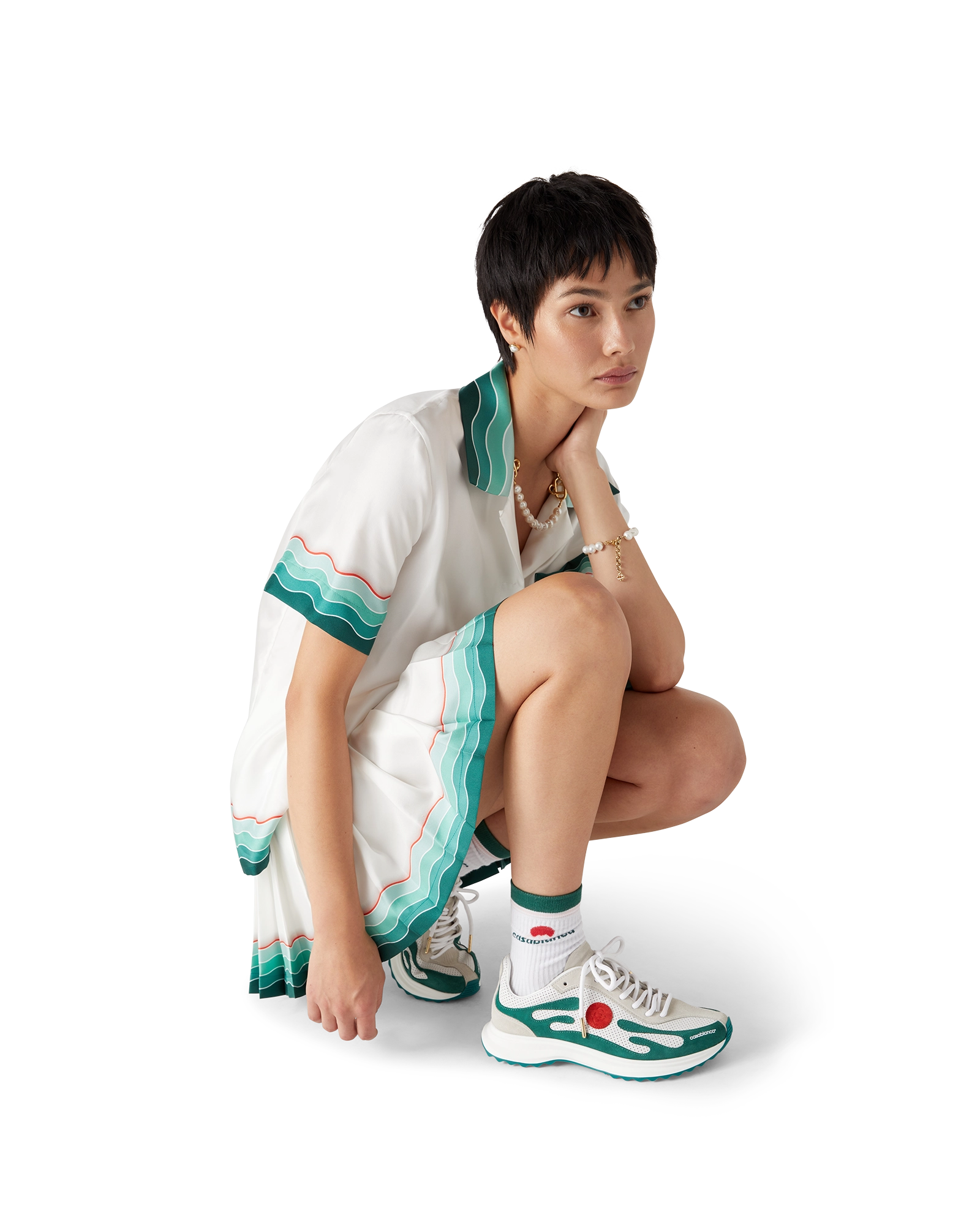 Women's White & Green Stade Sneaker - 图片 2