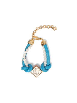 Blue Knotted Pearl Bracelet