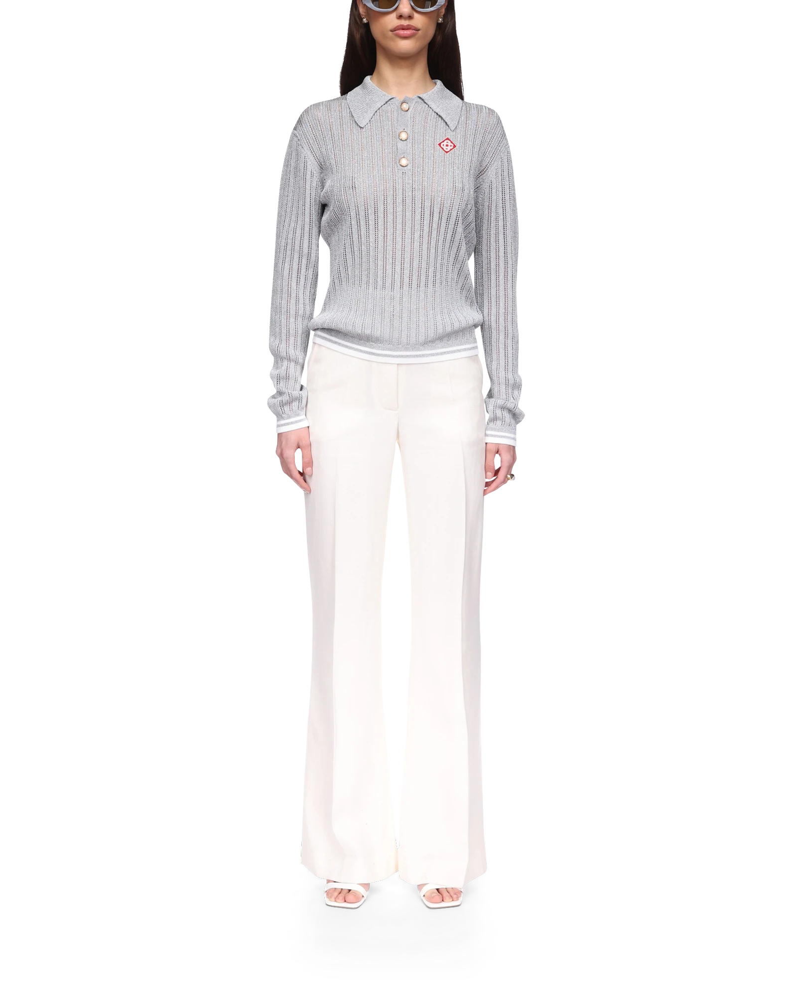 Silver Long Sleeve Polo Shirt - 图片 2