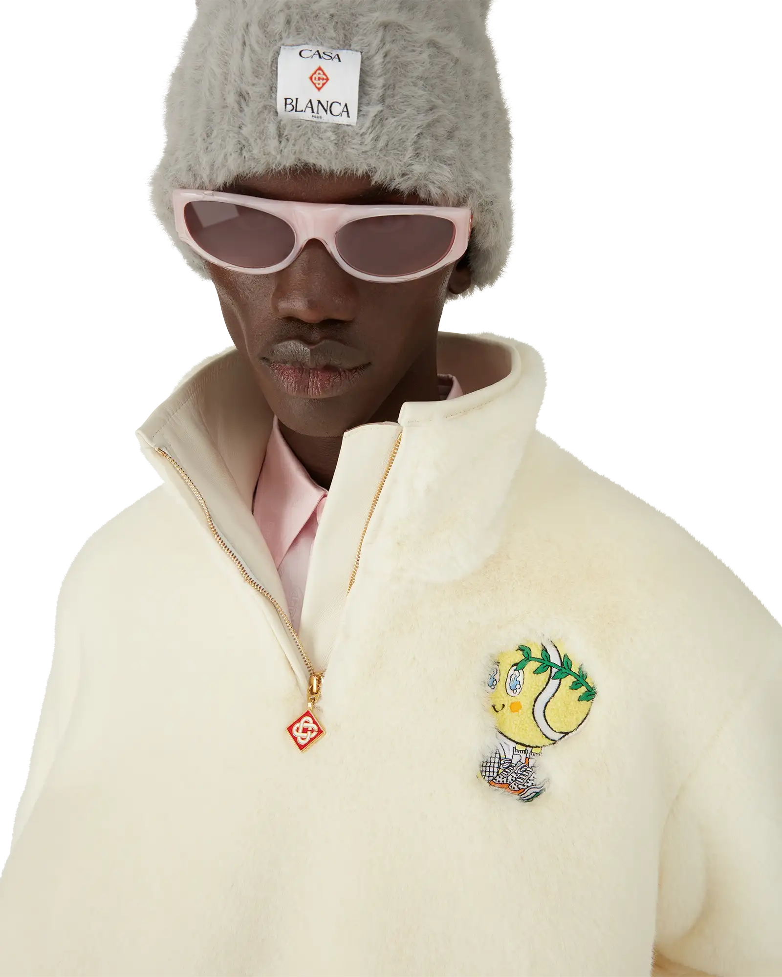 Tennis Mascot Quarter Zip Faux Fur Jacket - 图片 4