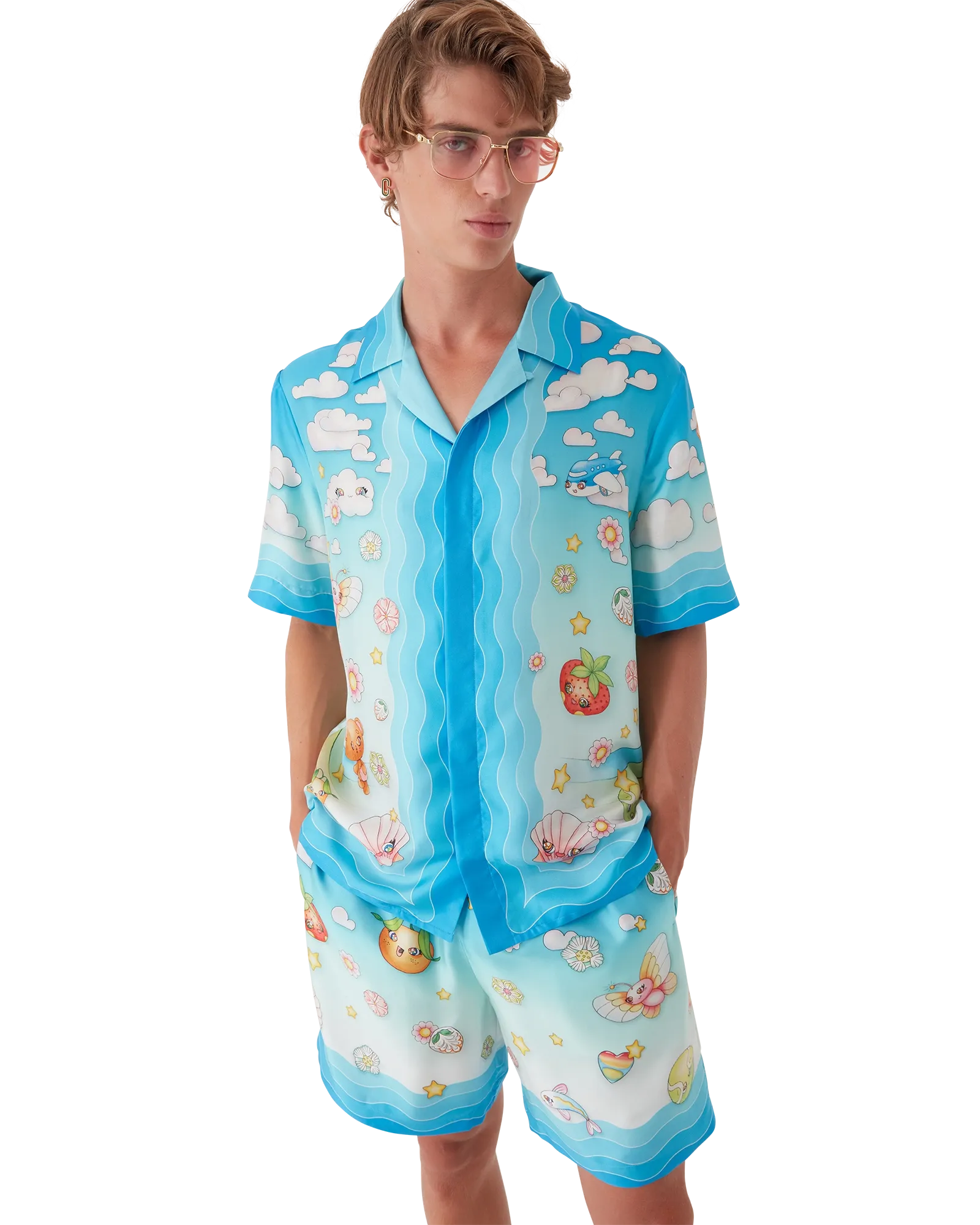 Kawaii Motif Short Sleeve Silk Twill Shirt - 图片 4