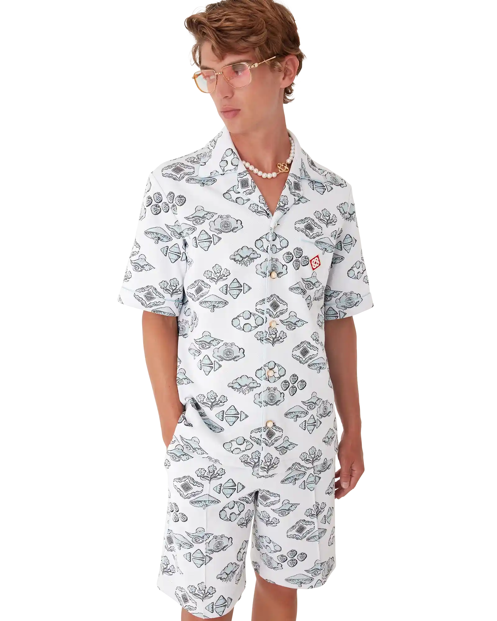 Jacquard Motif Short Sleeve Shirt - 图片 4