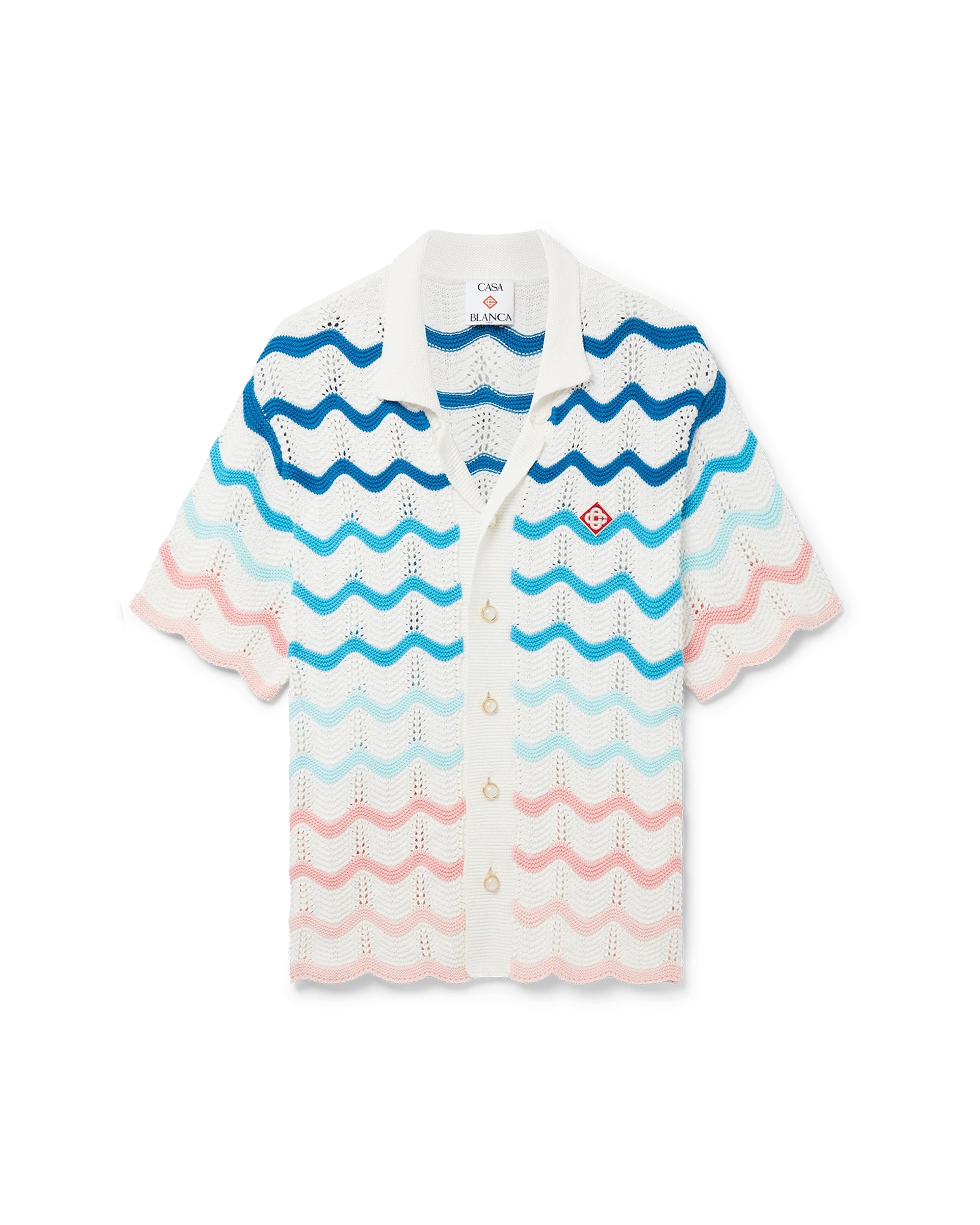 Gradient Wave Short Sleeve Crochet Shirt