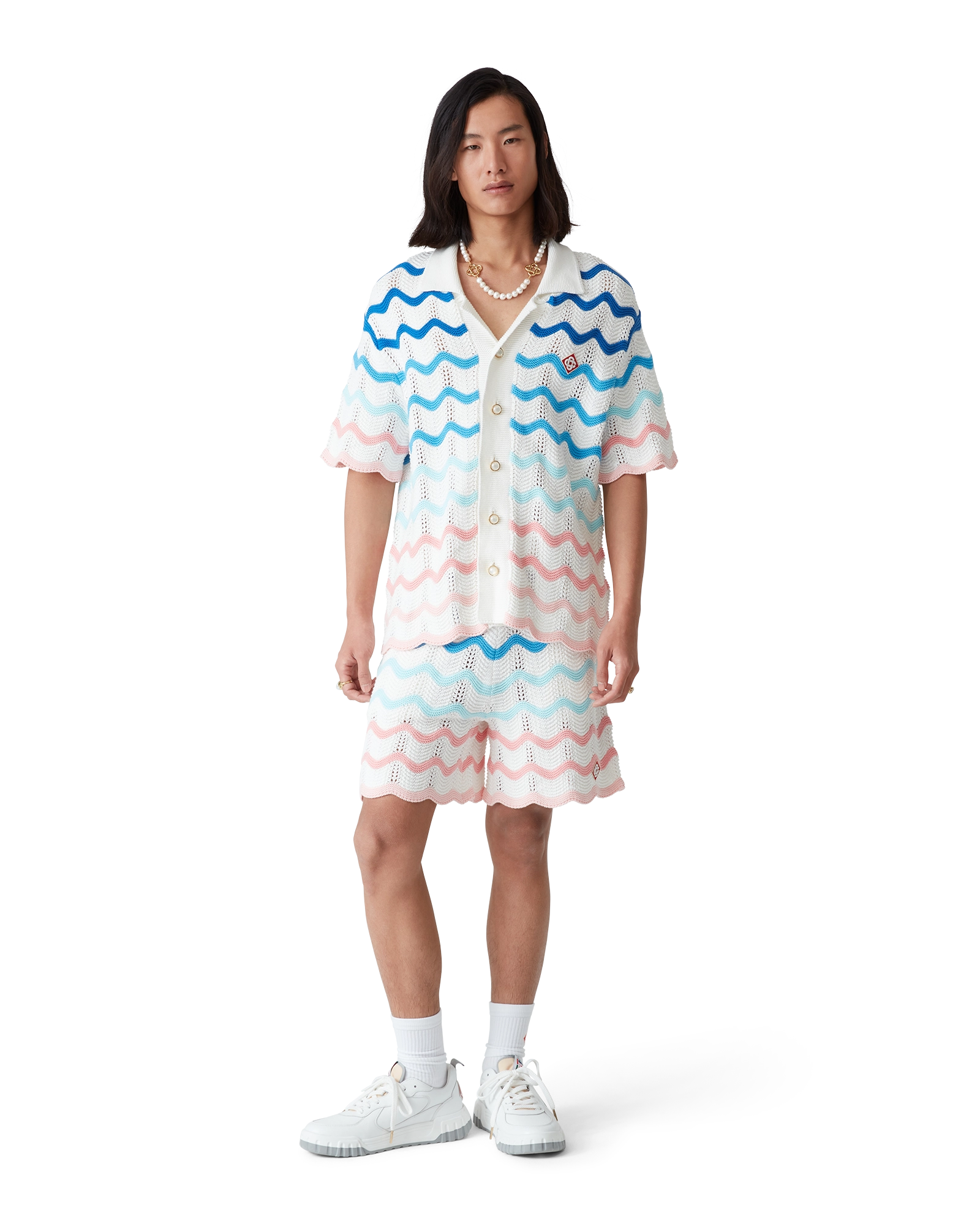 Gradient Wave Short Sleeve Crochet Shirt - 图片 2