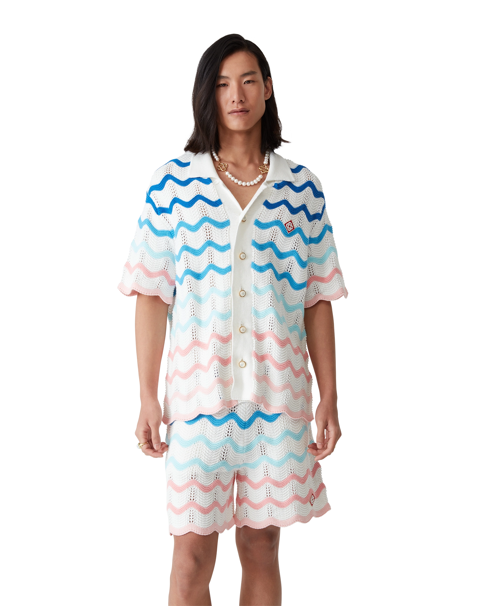 Gradient Wave Short Sleeve Crochet Shirt - 图片 4