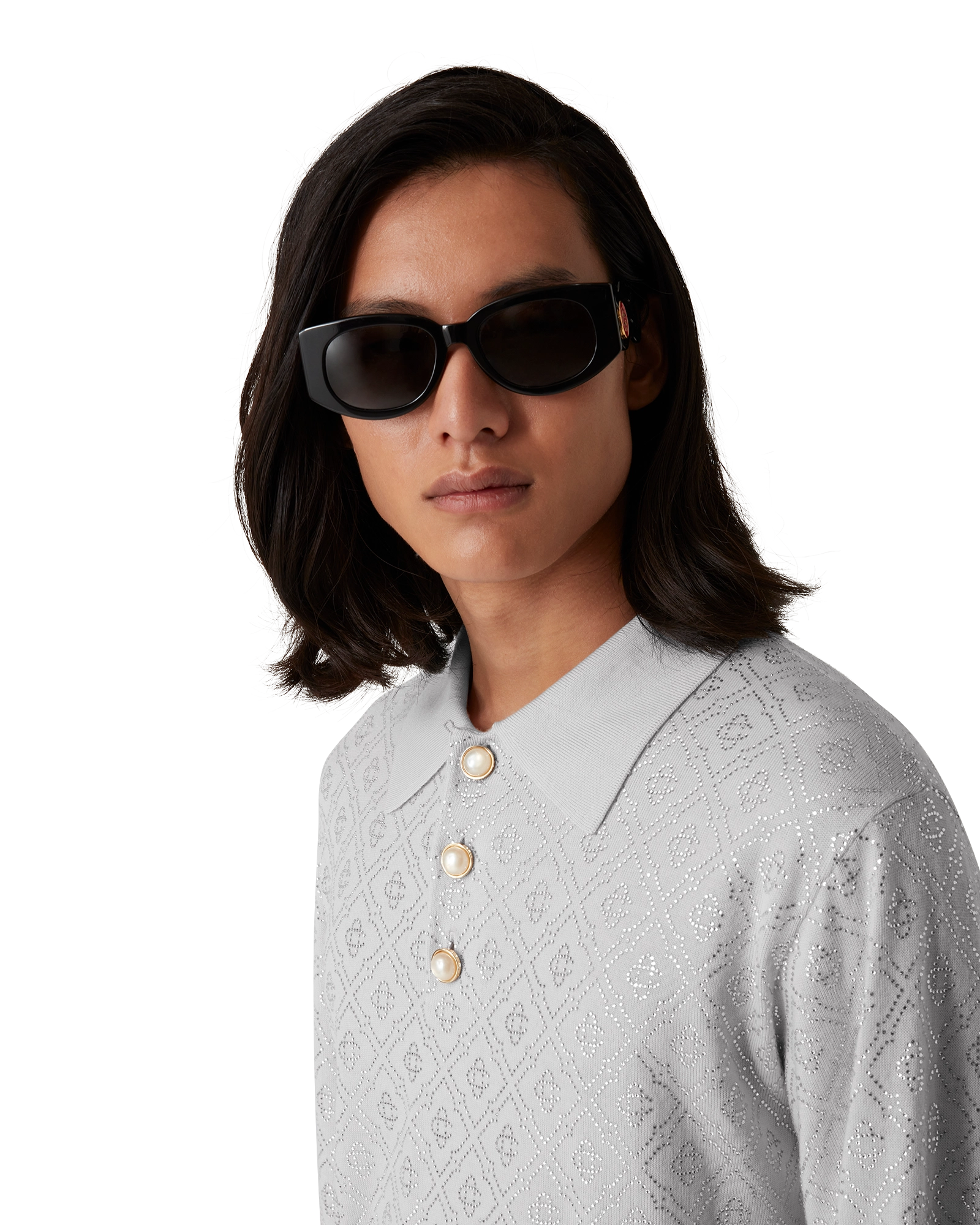 Crystal Monogram Knit Polo Shirt - 图片 5