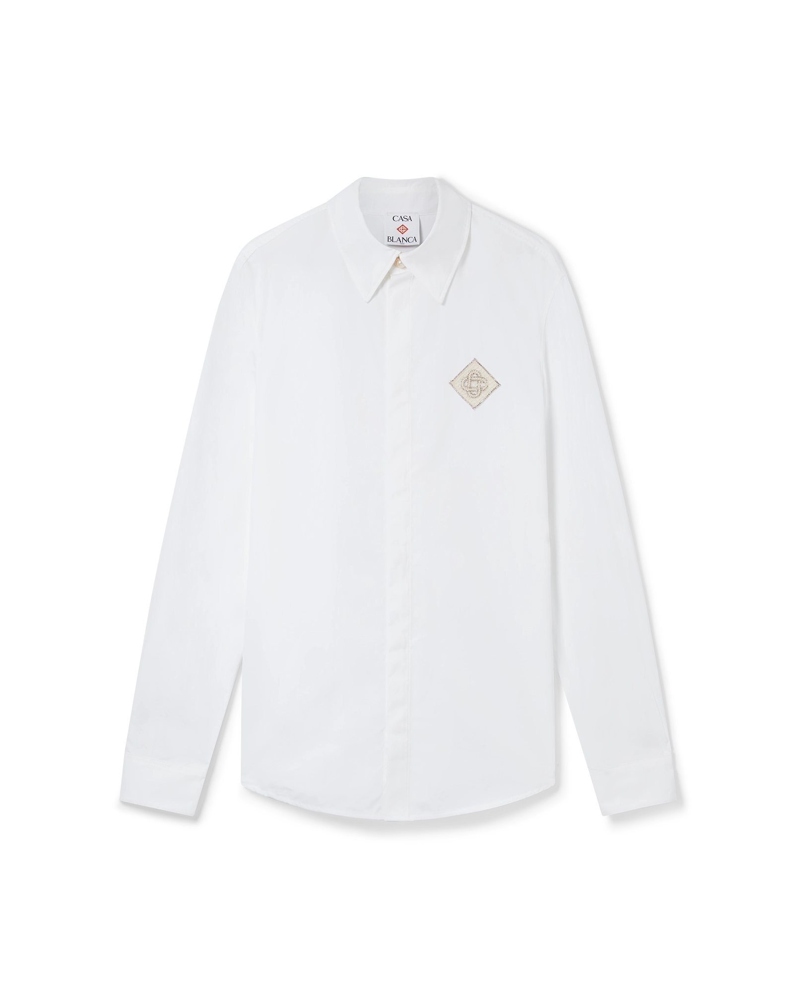 Pearl Diamond Long Sleeve Patch Cotton Shirt