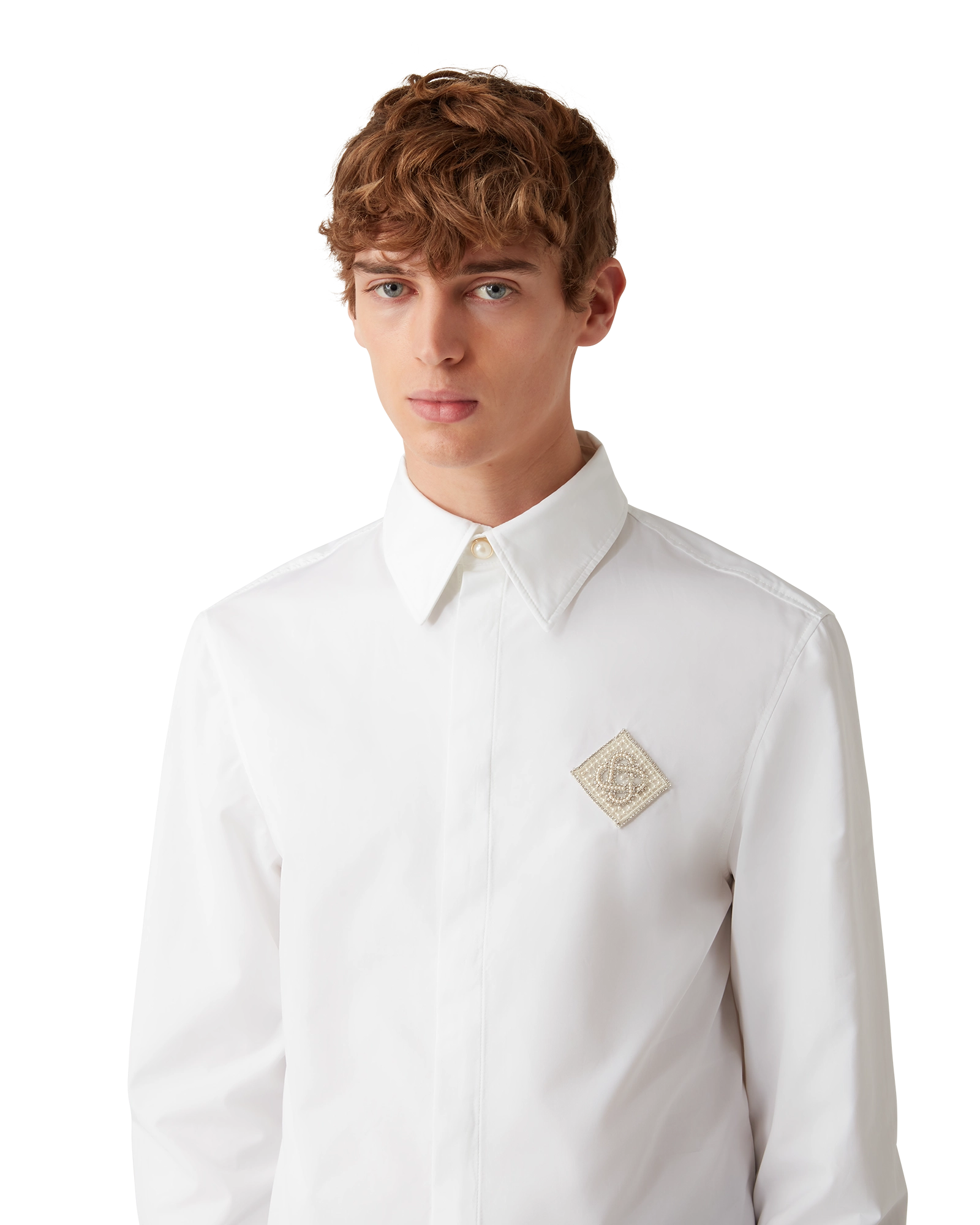 Pearl Diamond Long Sleeve Patch Cotton Shirt - 图片 5