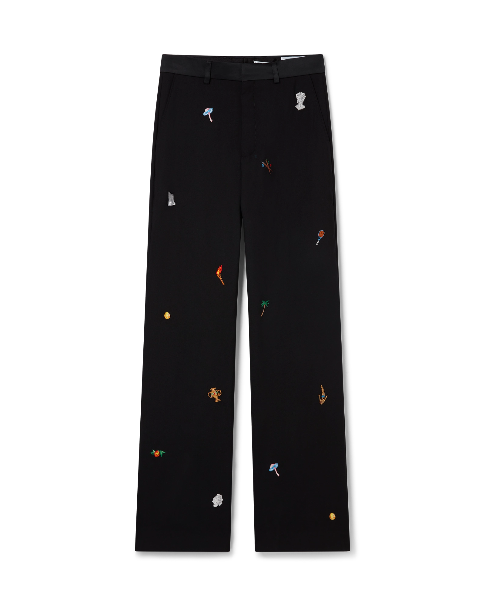 Embroidered Motif Wool Tailored Trousers