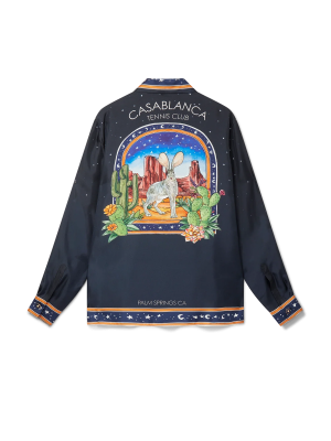 L'Arche Du Desert Nuit Cuban Collar Long Sleeve Silk Shirt