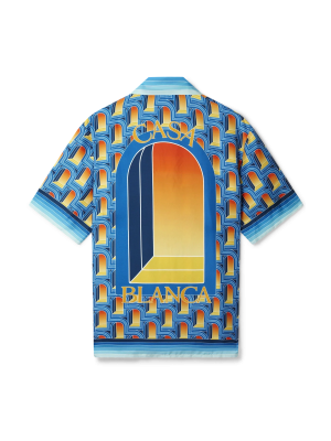 L'Arche De Nuit Cuban Collar Short Sleeve Silk Shirt