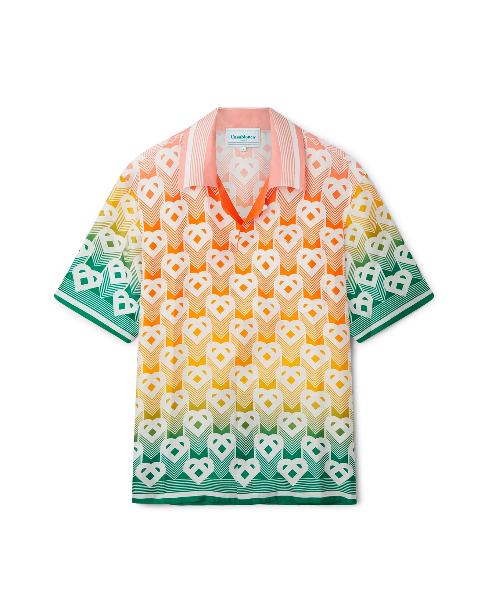 Gradient Heart Monogram Short Sleeve Silk Shirt