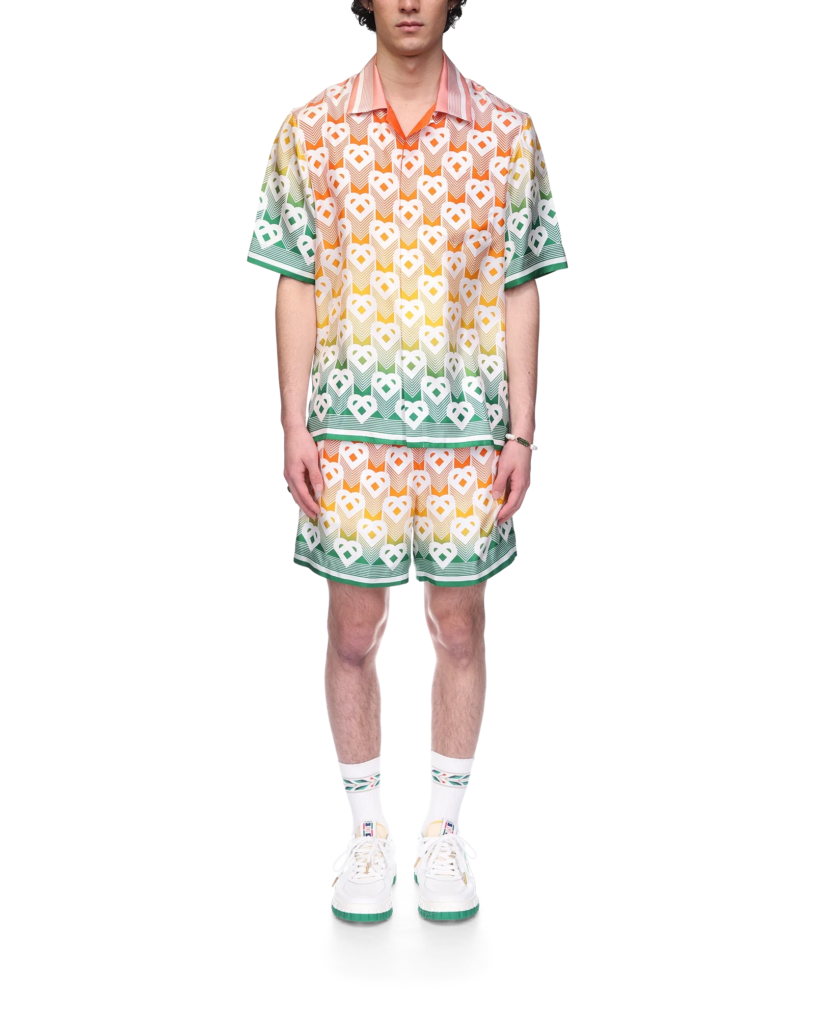 Gradient Heart Monogram Short Sleeve Silk Shirt - 图片 2