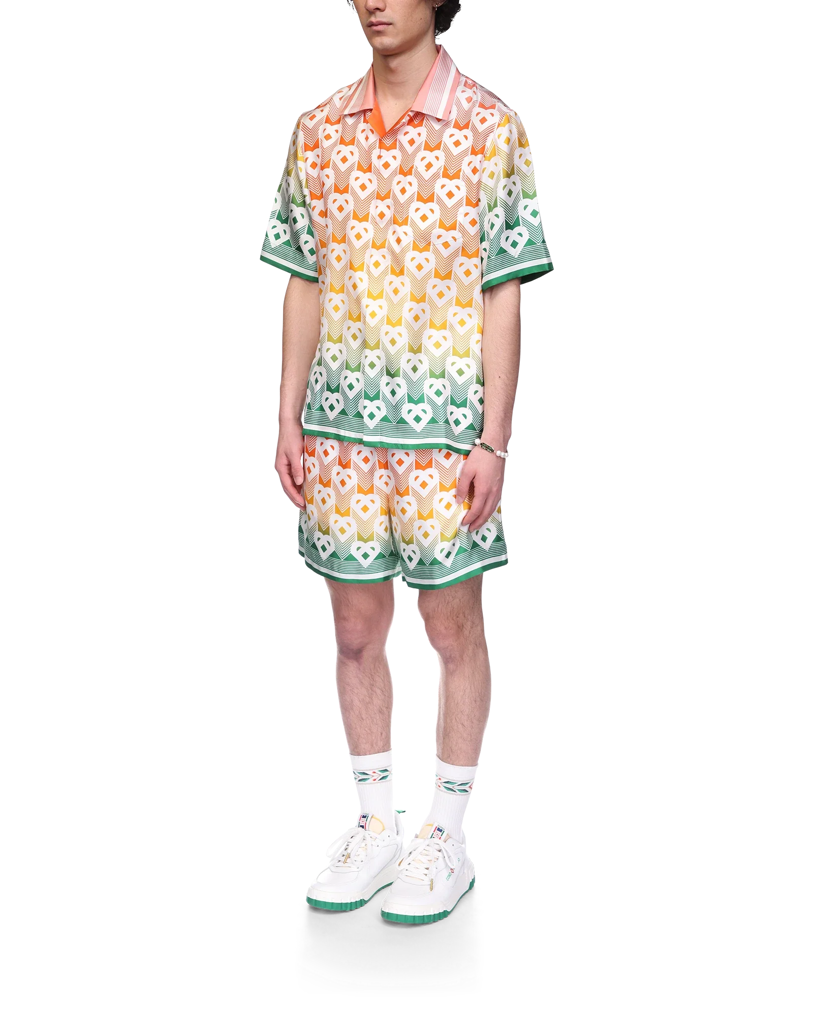 Gradient Heart Monogram Short Sleeve Silk Shirt - 图片 3