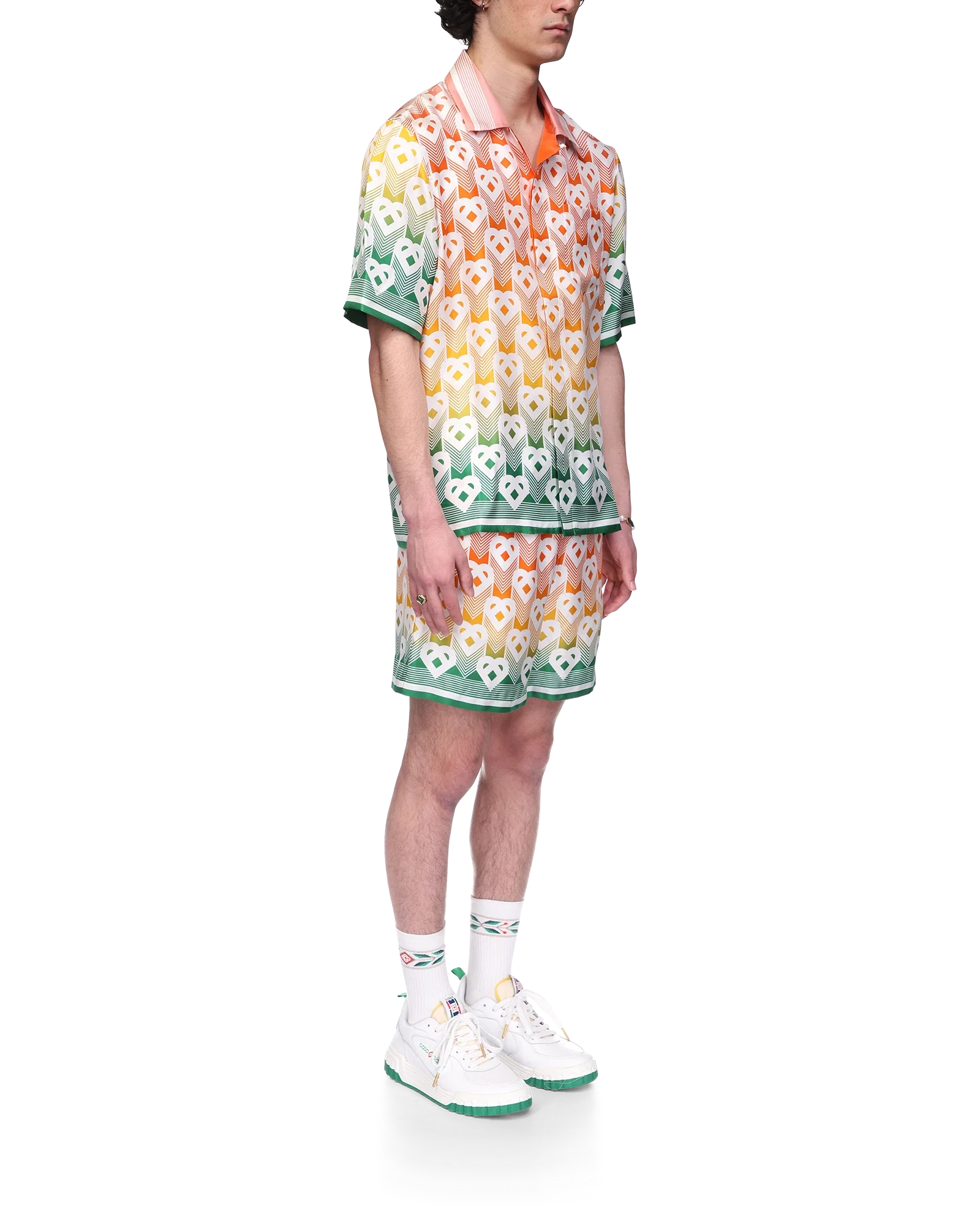 Gradient Heart Monogram Short Sleeve Silk Shirt - 图片 5