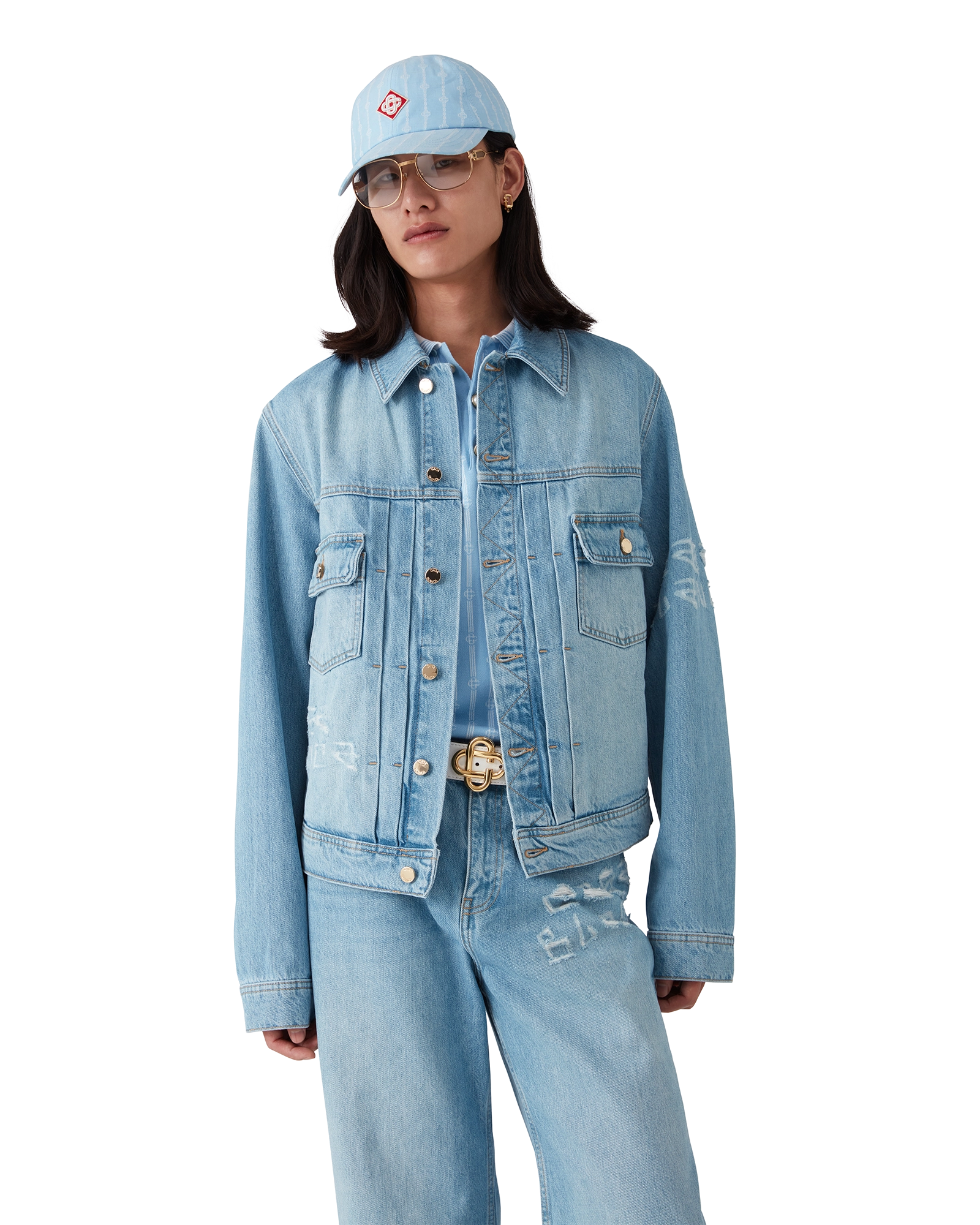 Graffiti Distressed Denim Jacket - 图片 4