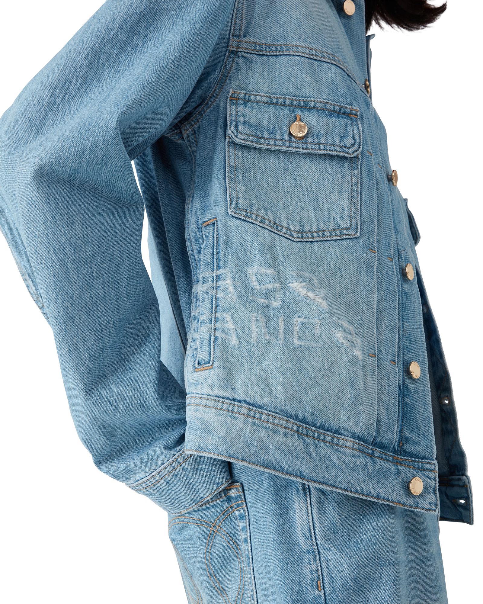 Graffiti Distressed Denim Jacket - 图片 5