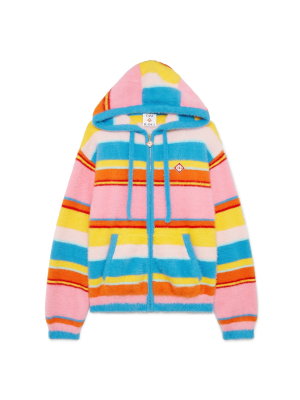 Fluffy Stripe Oversized Hooded Sweatshirt