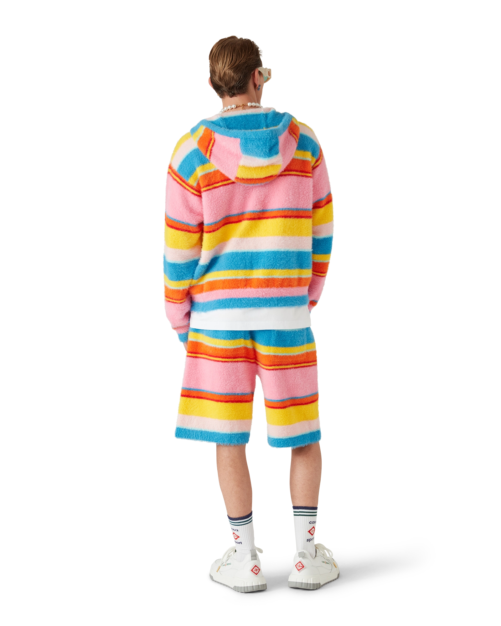 Fluffy Stripe Oversized Hooded Sweatshirt - 图片 3