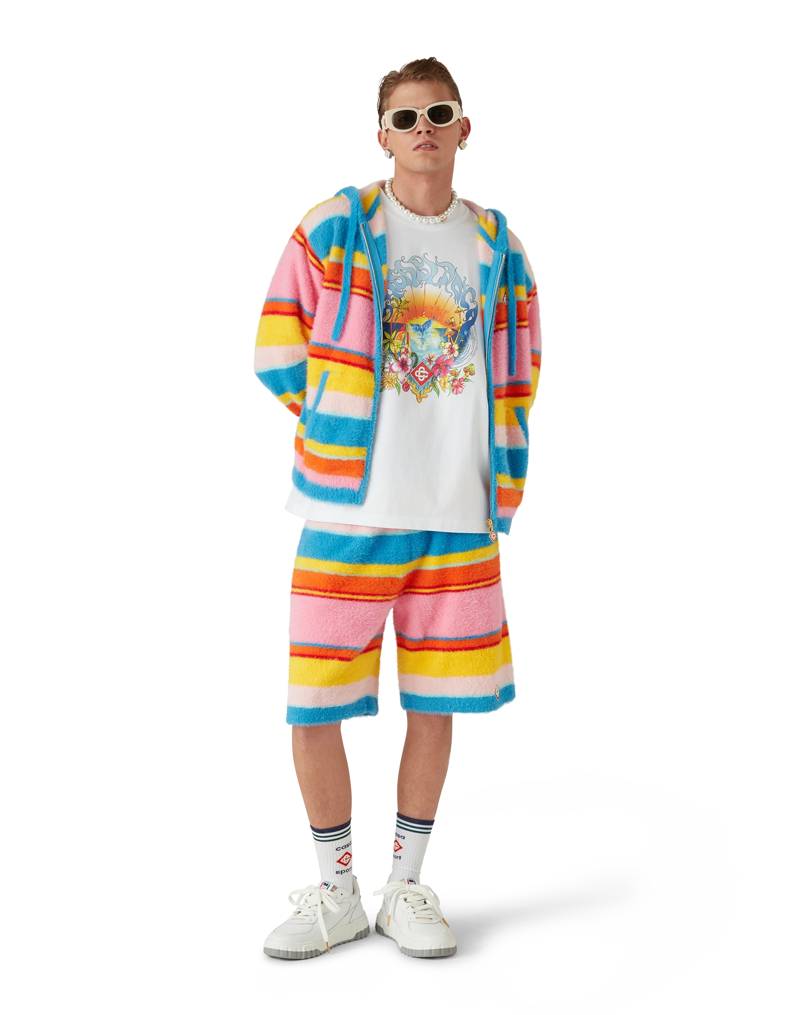 Fluffy Stripe Oversized Shorts - 图片 2