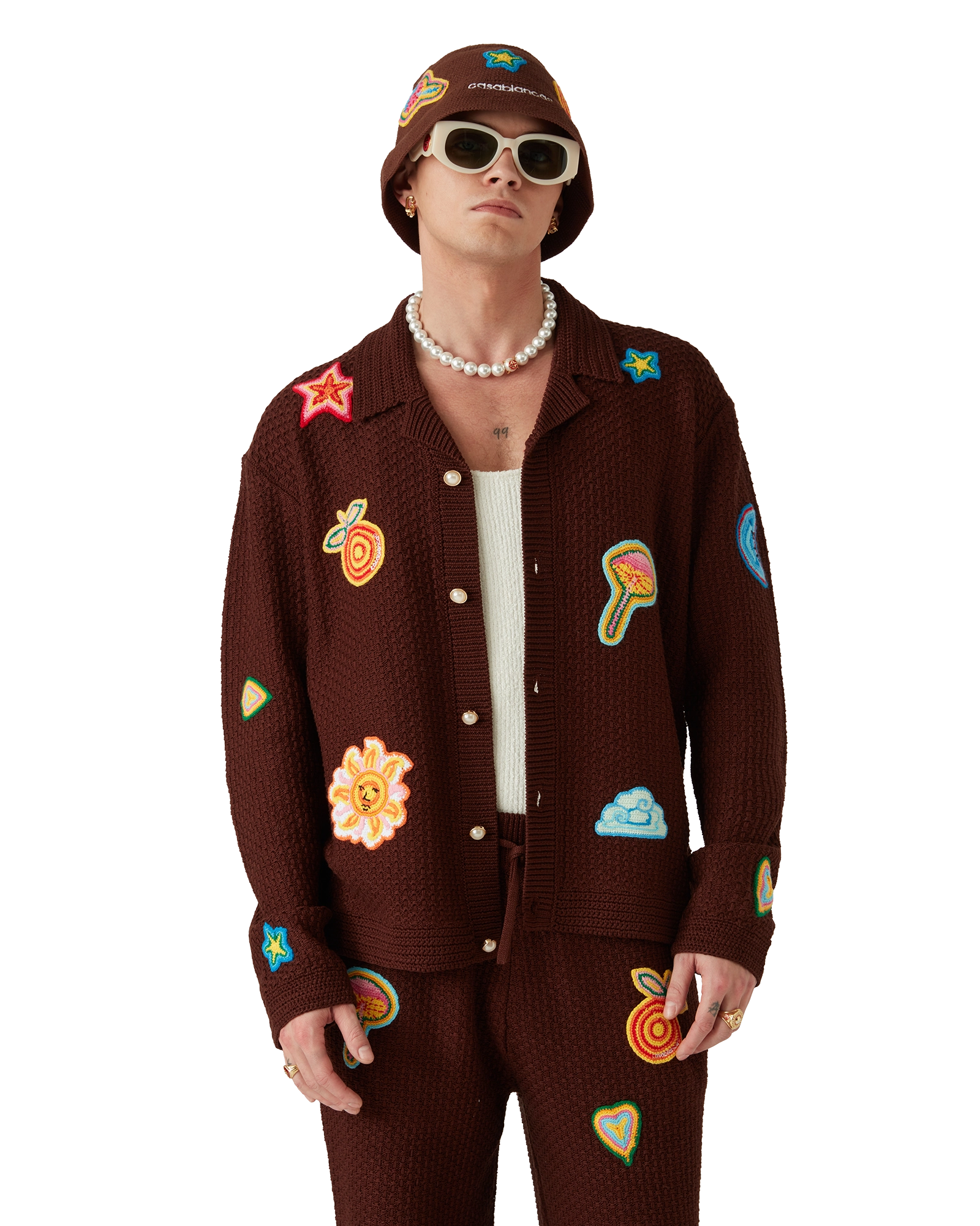 Motif Long Sleeve Crochet Shirt - 图片 4