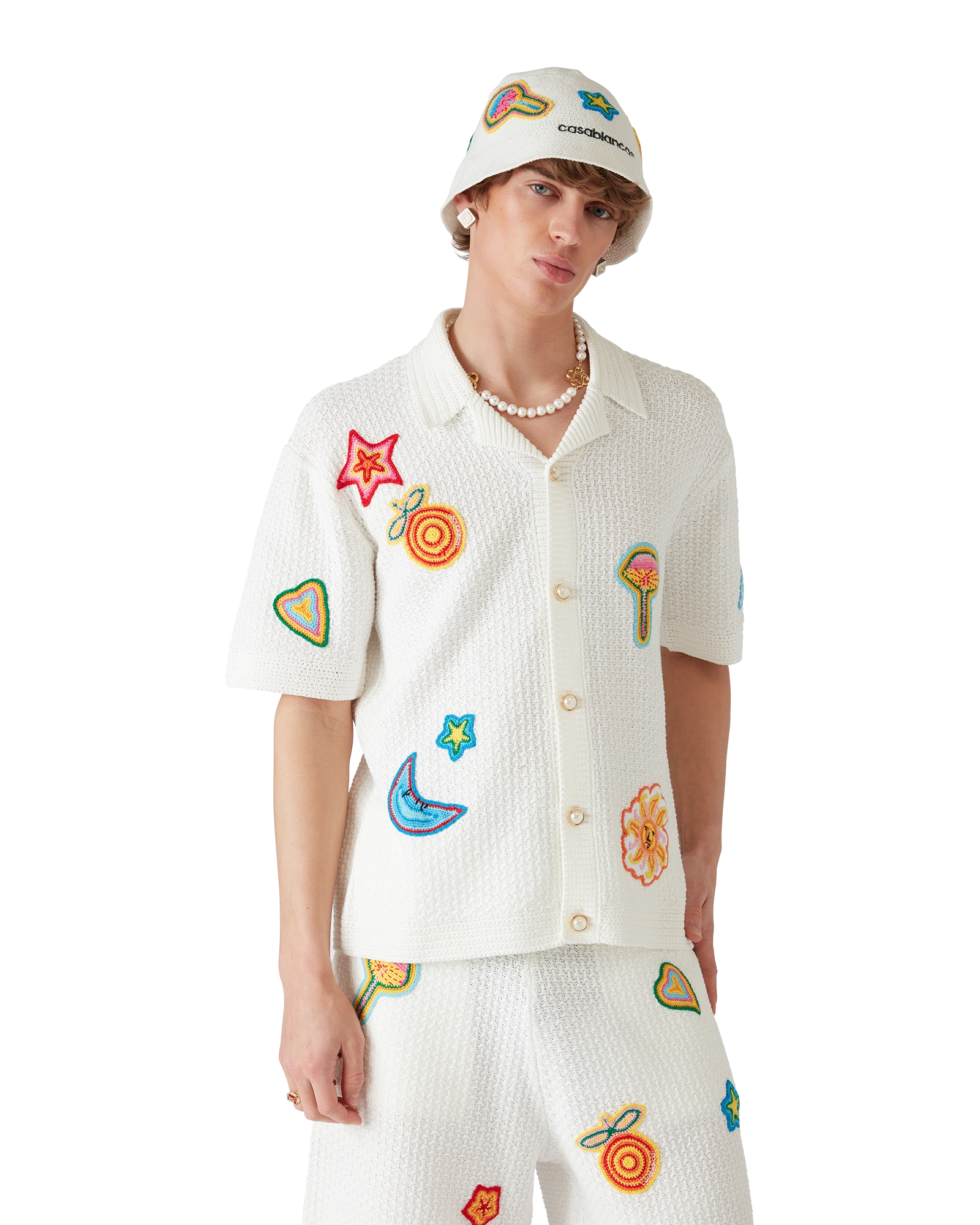 Motif Short Sleeve Crochet Shirt - 图片 3