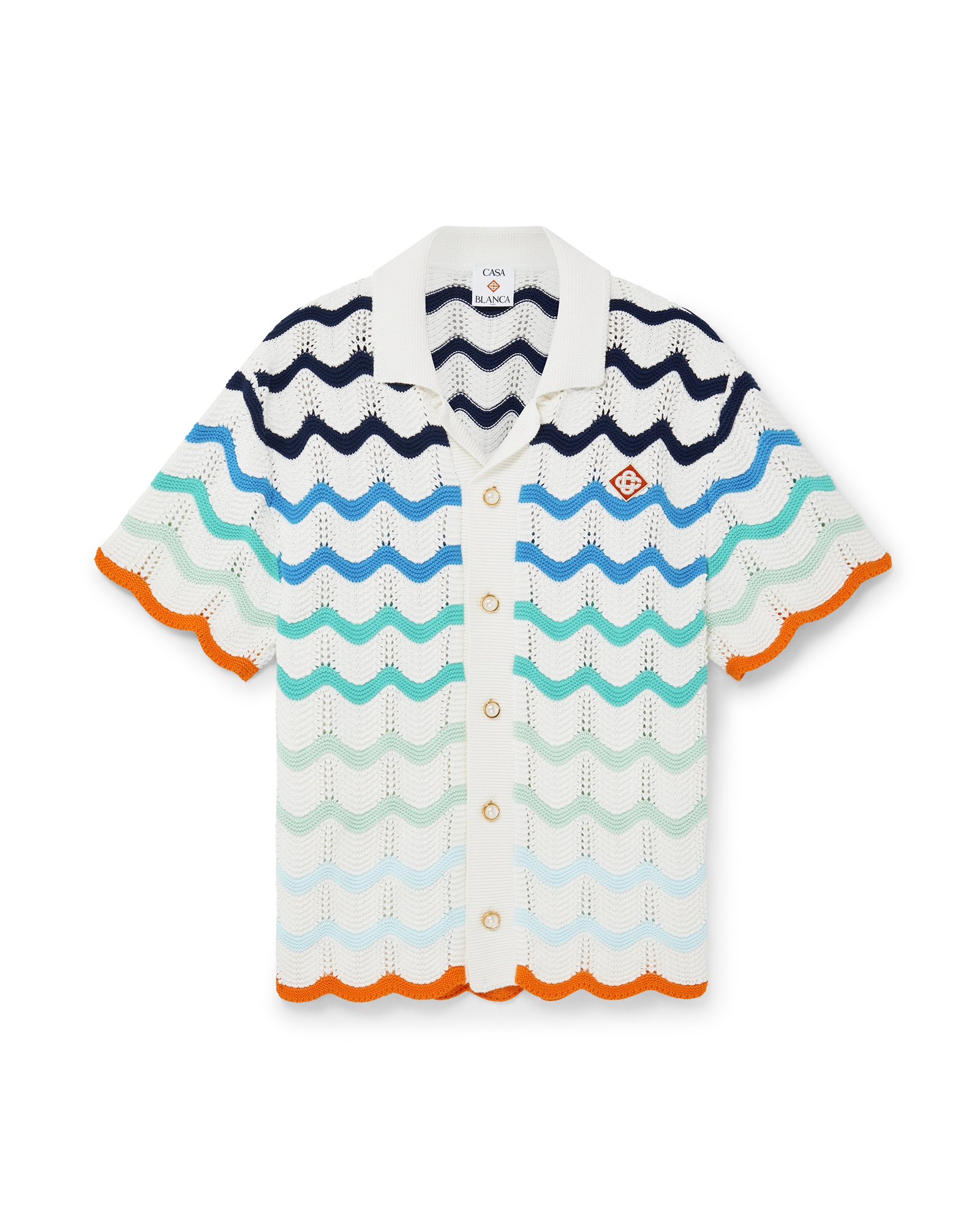 Gradient Wave Short Sleeve Crochet Shirt