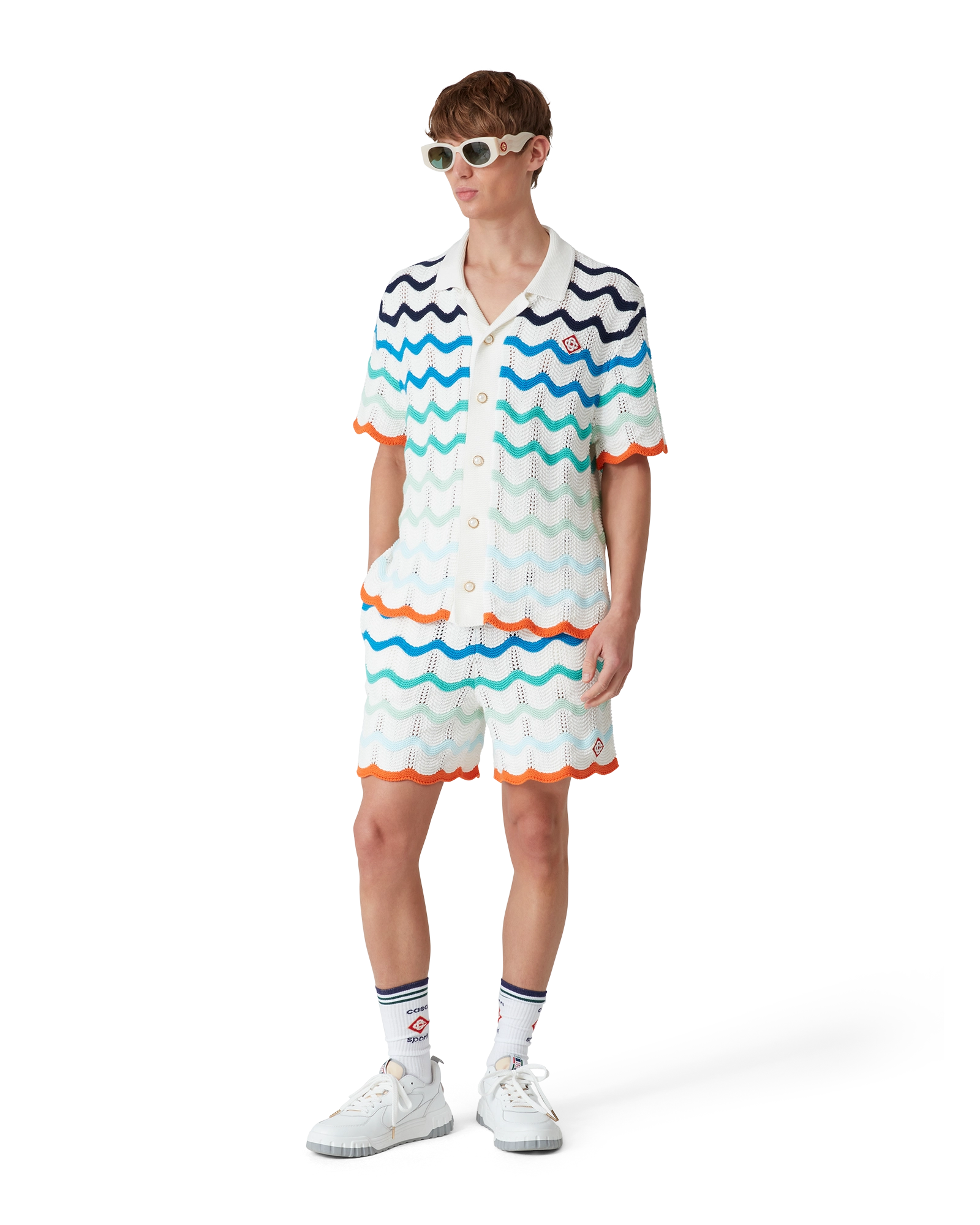Gradient Wave Short Sleeve Crochet Shirt - 图片 2