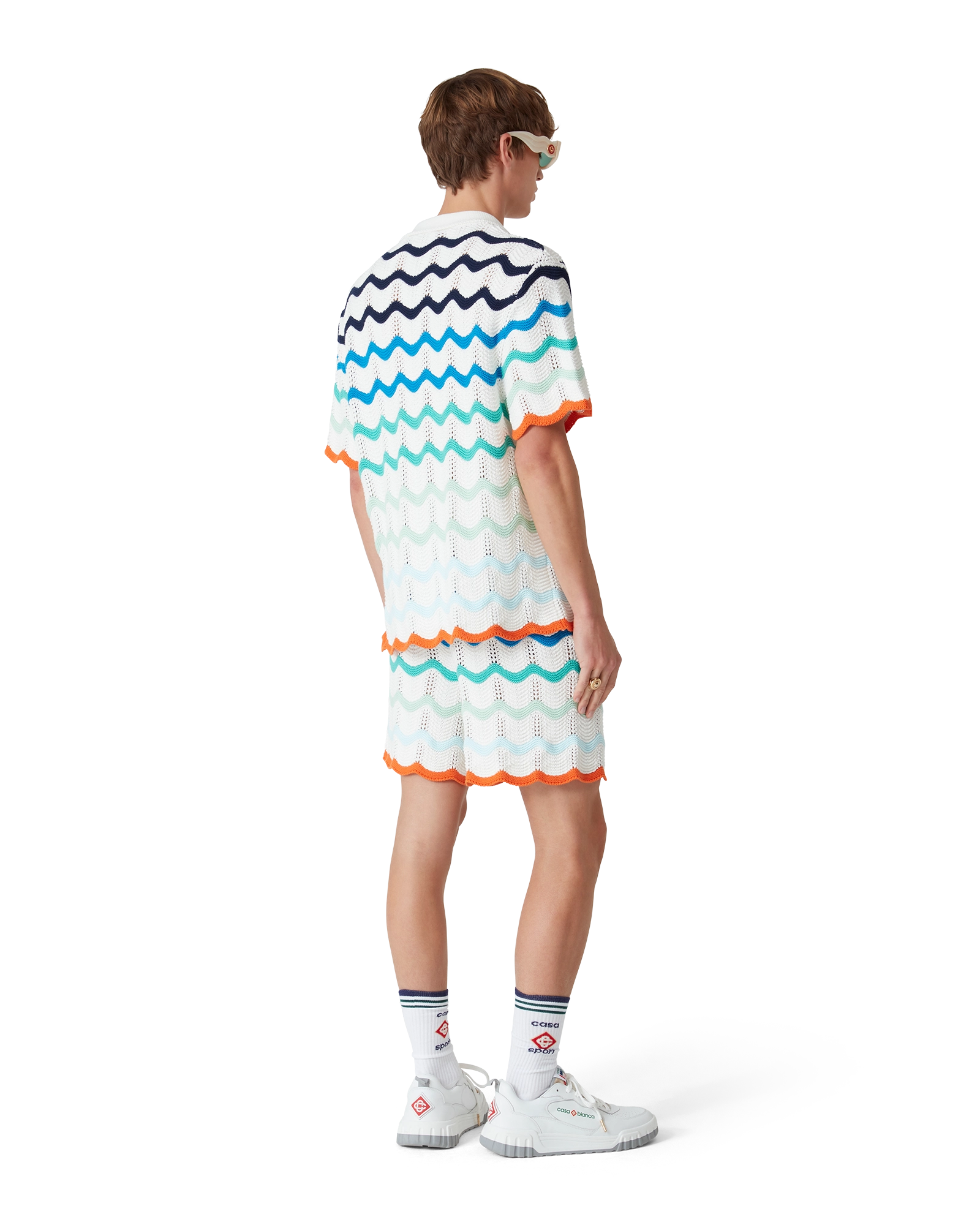 Gradient Wave Short Sleeve Crochet Shirt - 图片 3