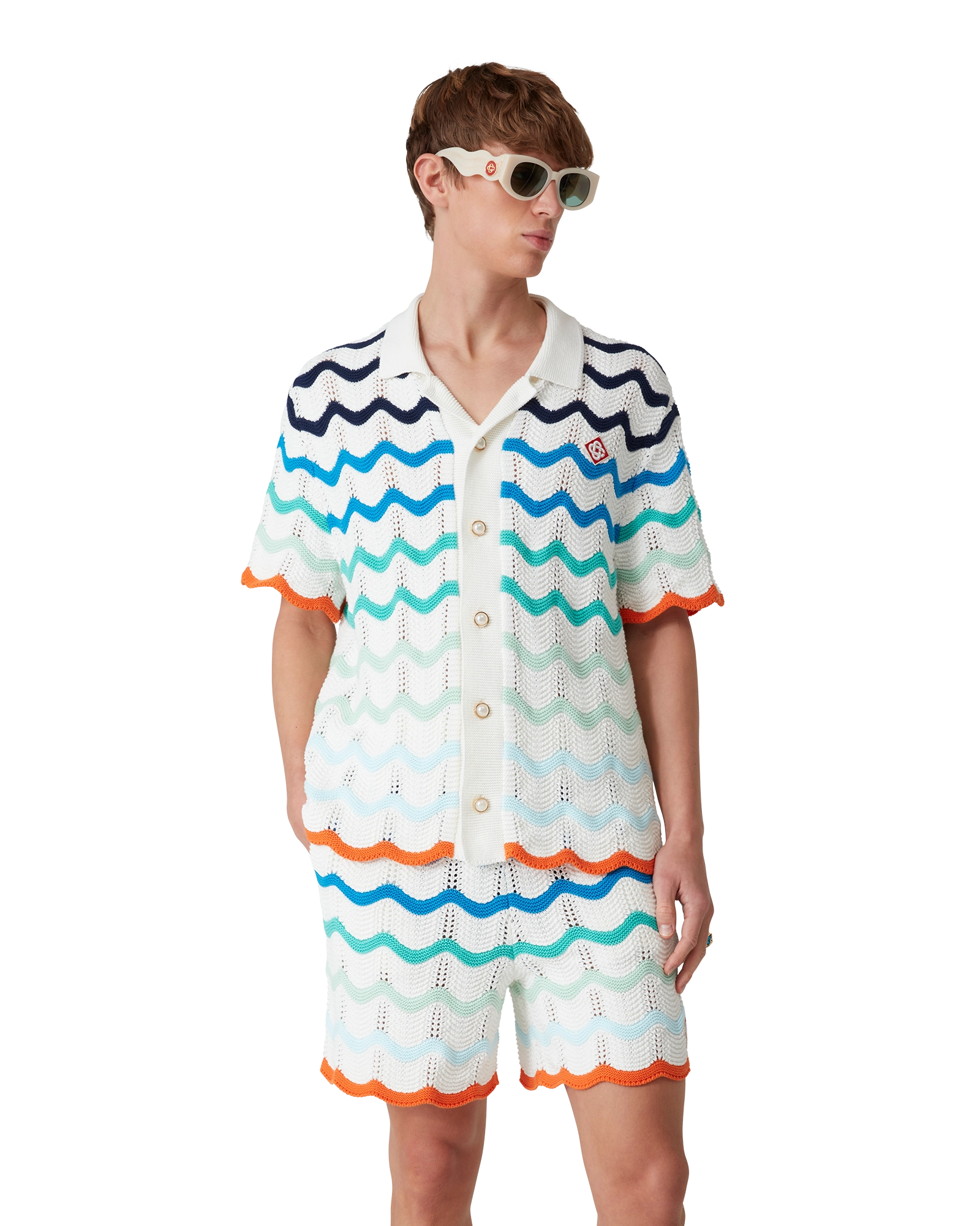 Gradient Wave Short Sleeve Crochet Shirt - 图片 4