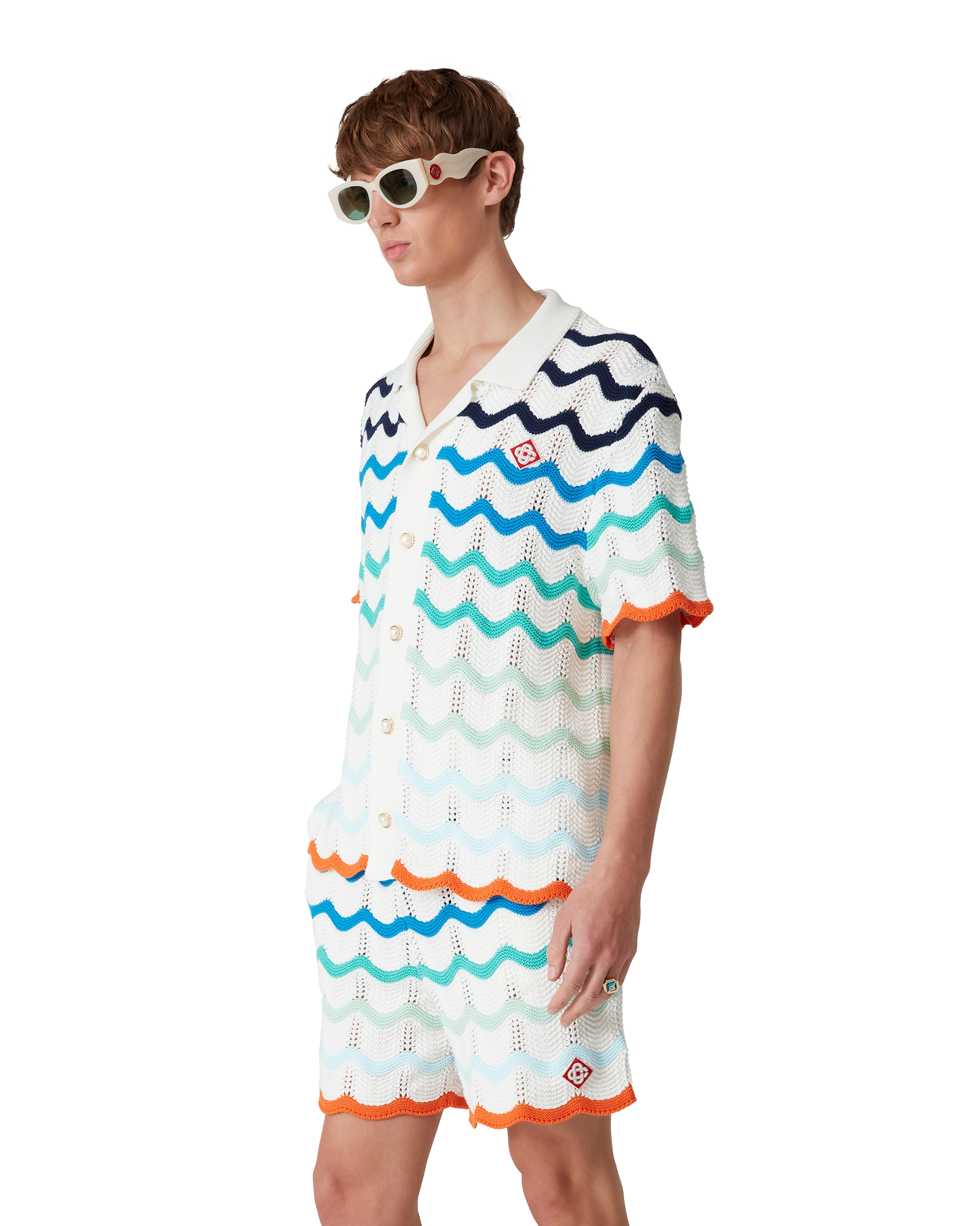 Gradient Wave Short Sleeve Crochet Shirt - 图片 5