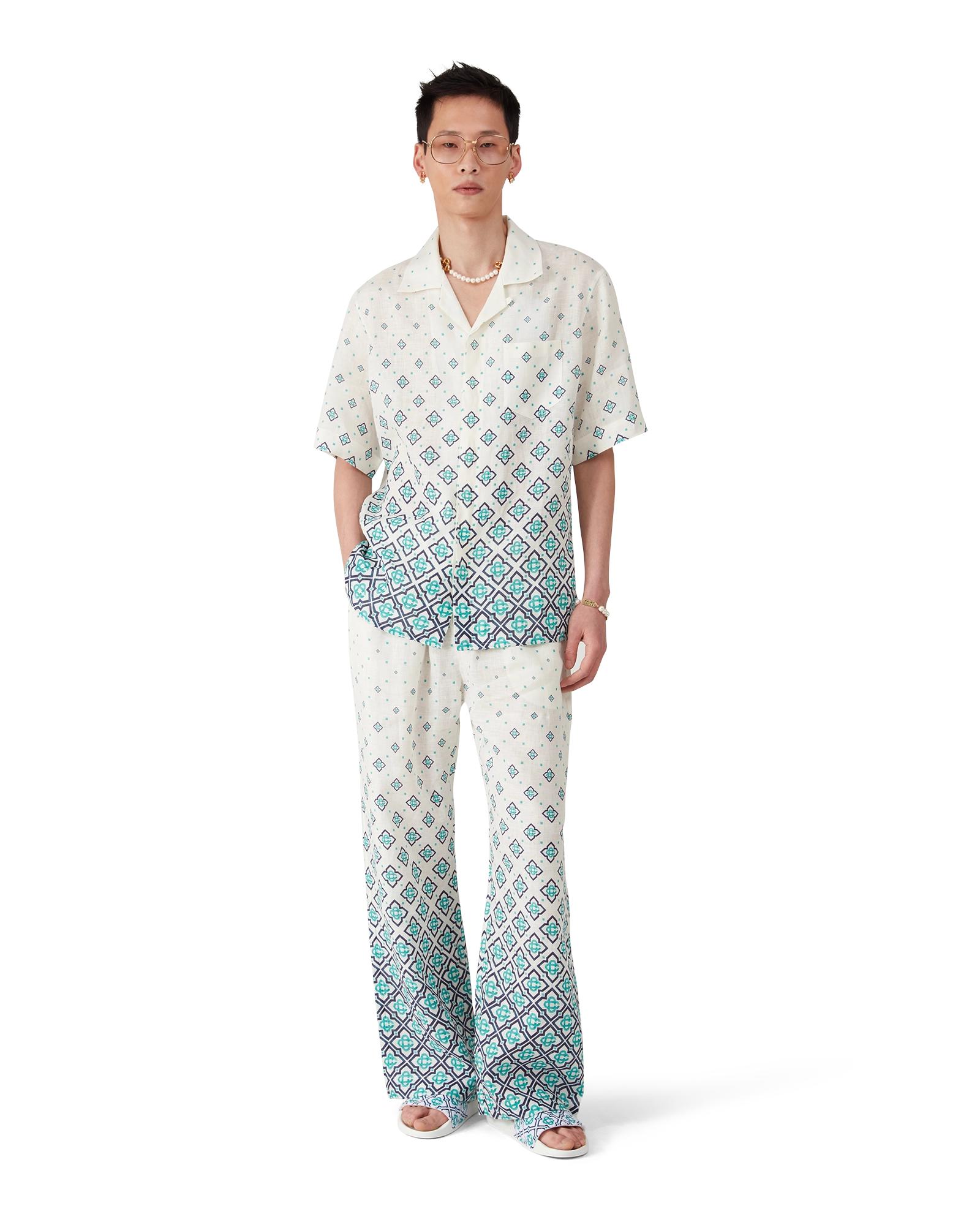 Gradient Monogram Short Sleeve Linen Shirt - 图片 2