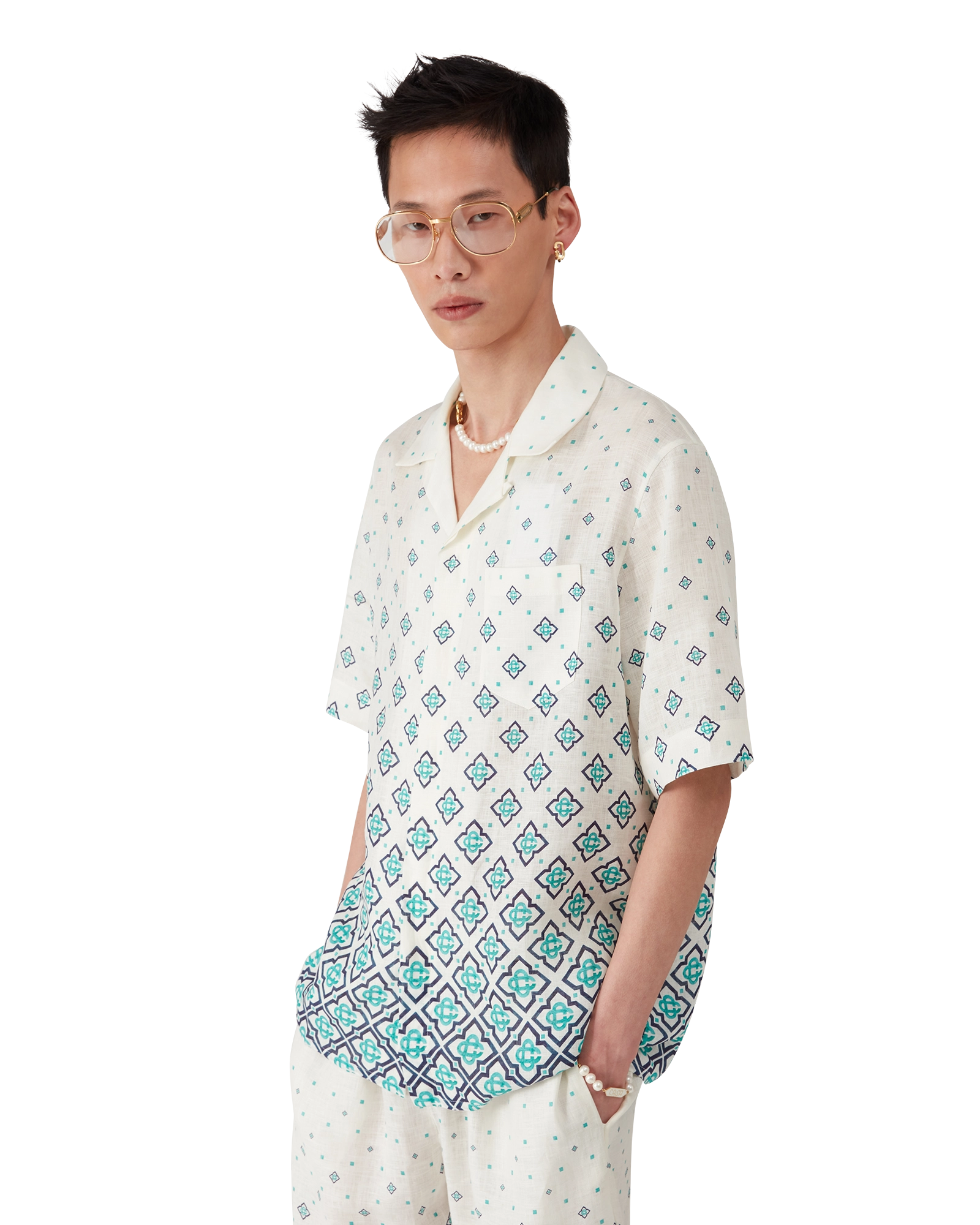 Gradient Monogram Short Sleeve Linen Shirt - 图片 4