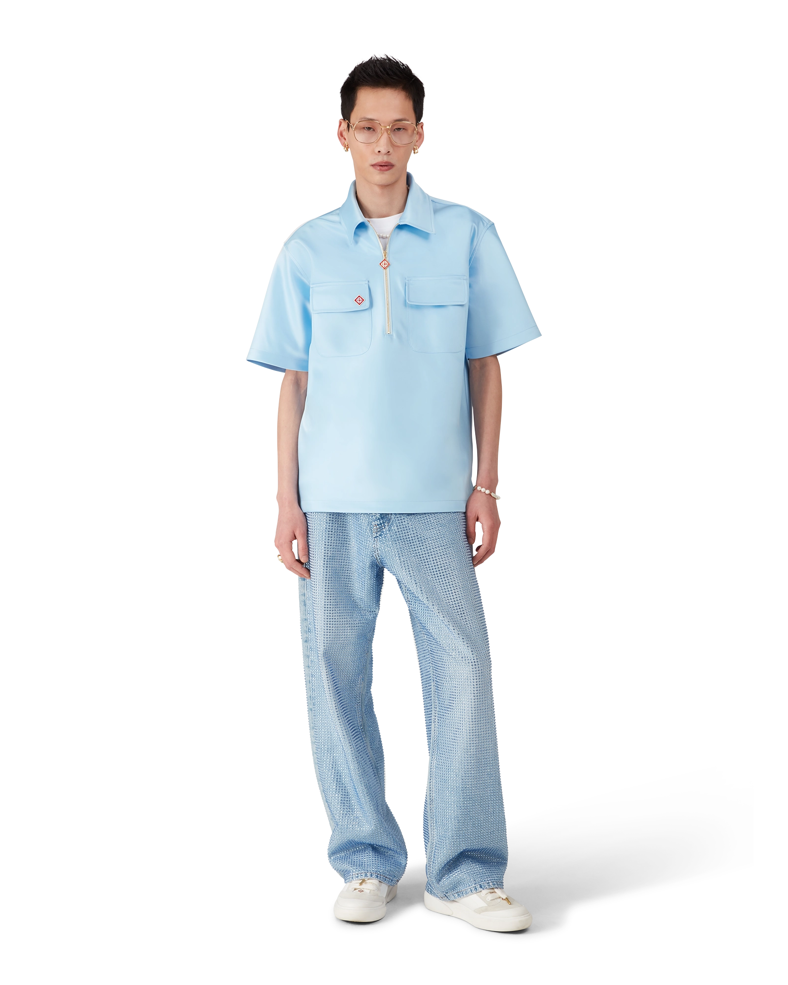 Satin Quarter Short Sleeve Zip Shirt - 图片 2