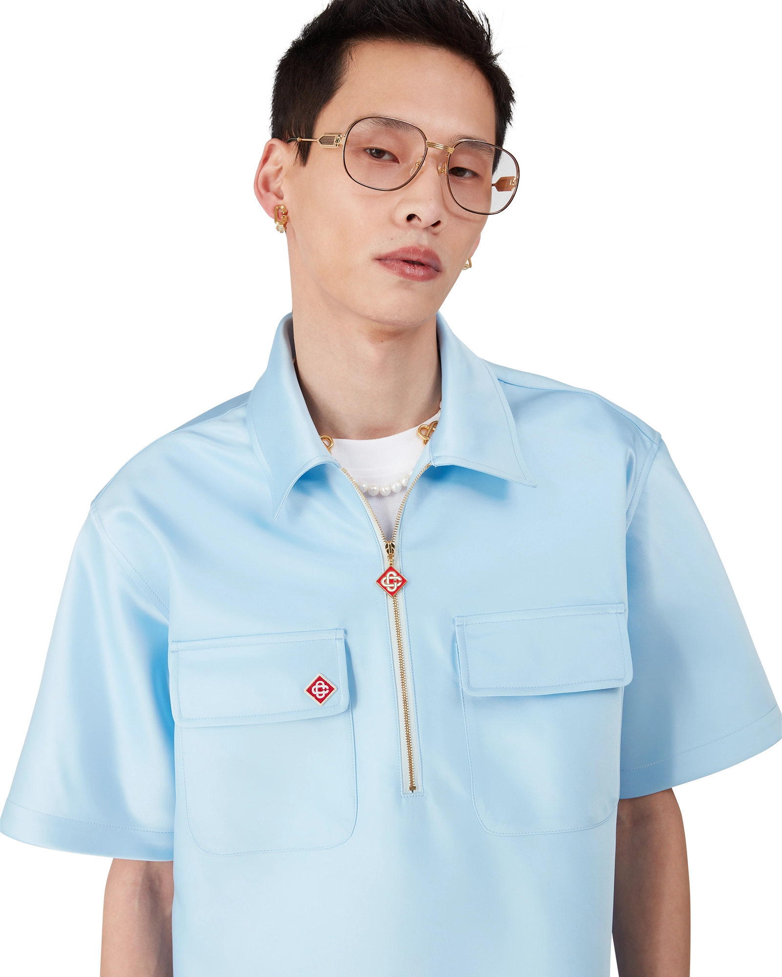 Satin Quarter Short Sleeve Zip Shirt - 图片 5