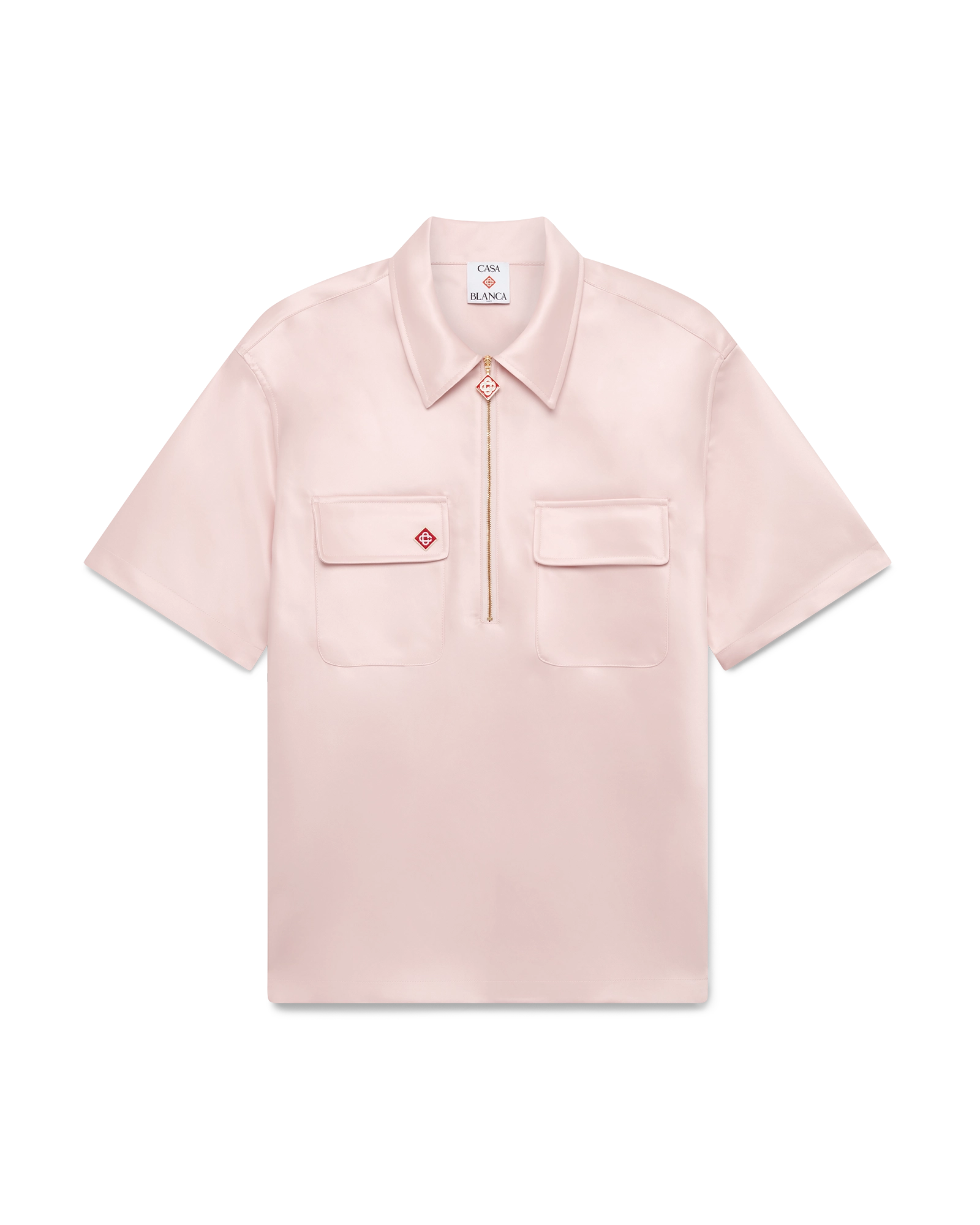 Satin Quarter Short Sleeve Zip Shirt