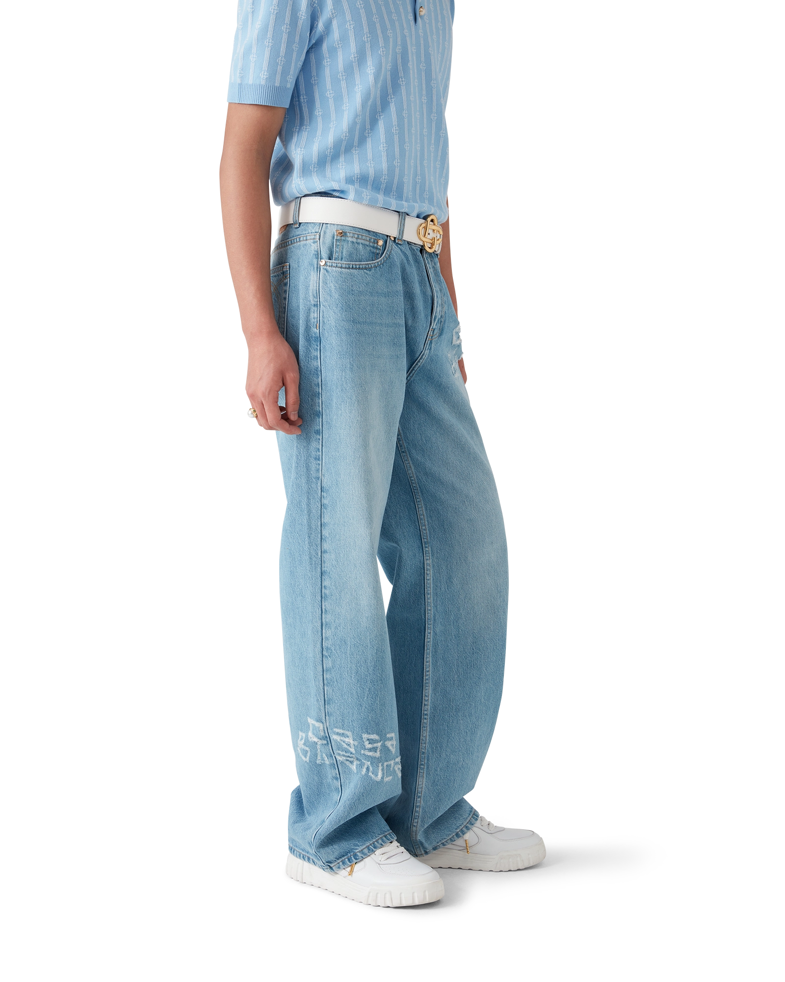 Graffiti Distressed Denim Jeans - 图片 3