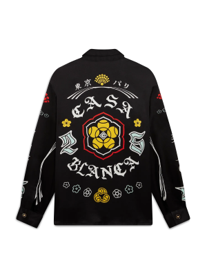 Emblem Long Sleeve  Silk Satin Shirt