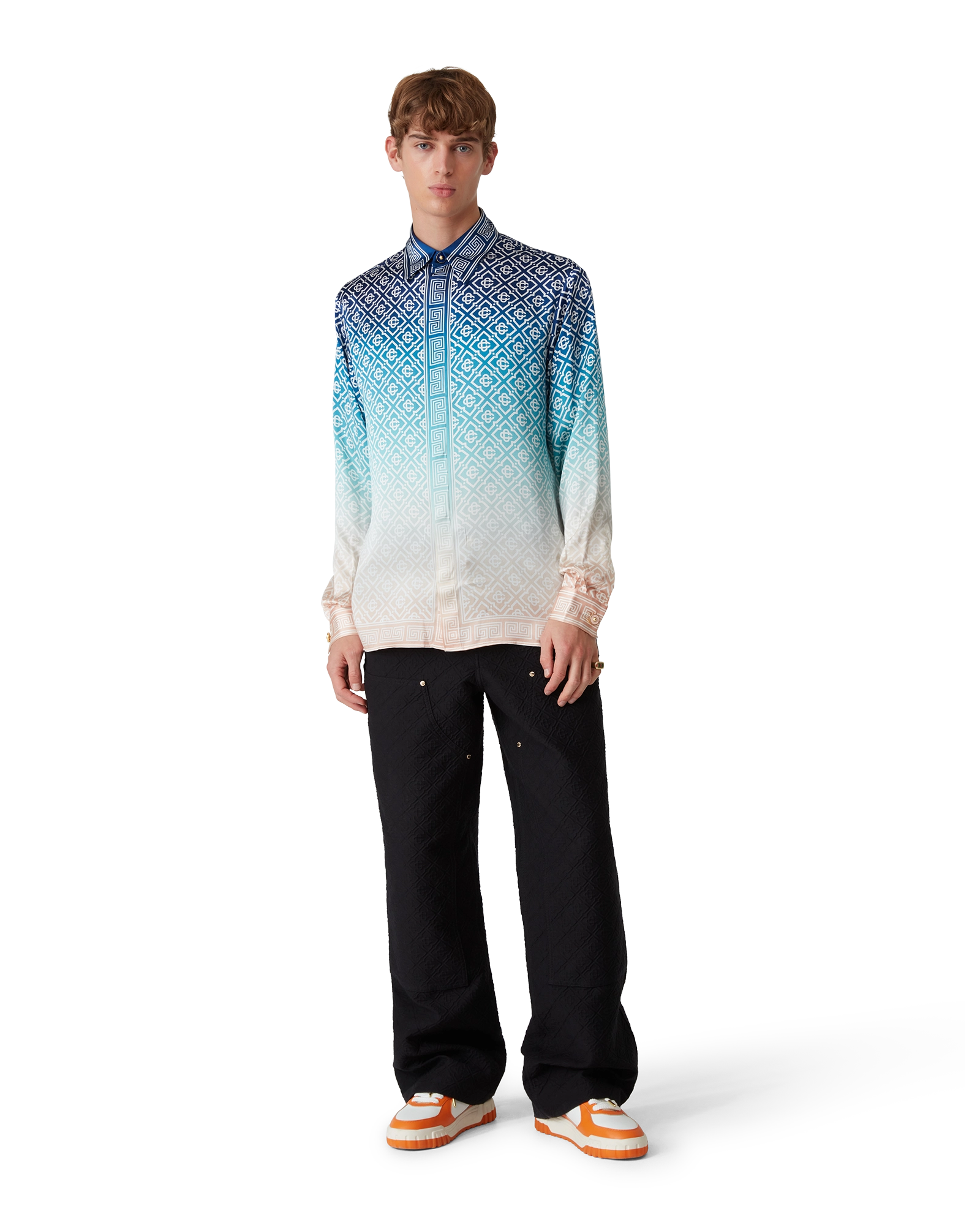 Jacquard Gradient Long Sleeve Silk Shirt - 图片 2