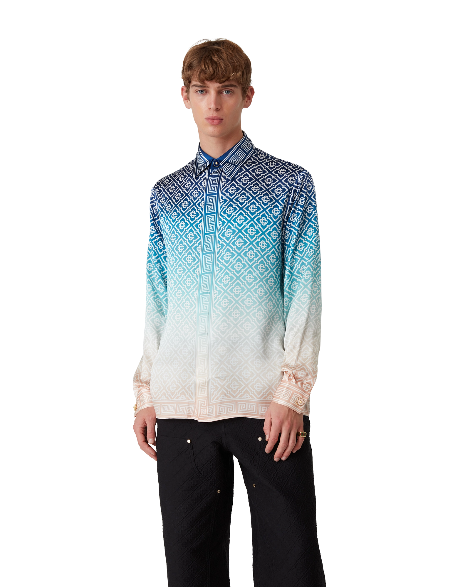 Jacquard Gradient Long Sleeve Silk Shirt - 图片 4