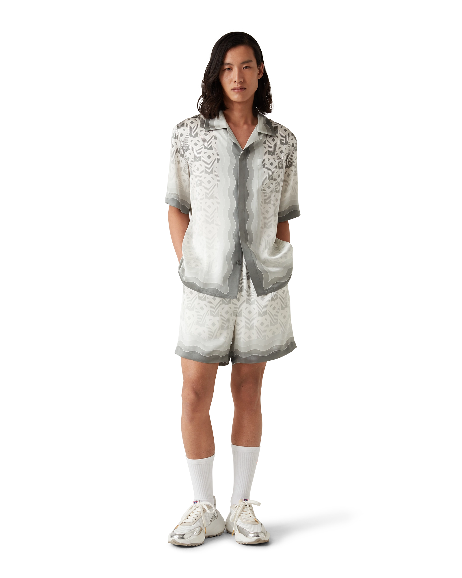 Gradient Heart Monogram Short Sleeve Silk Shirt - 图片 2