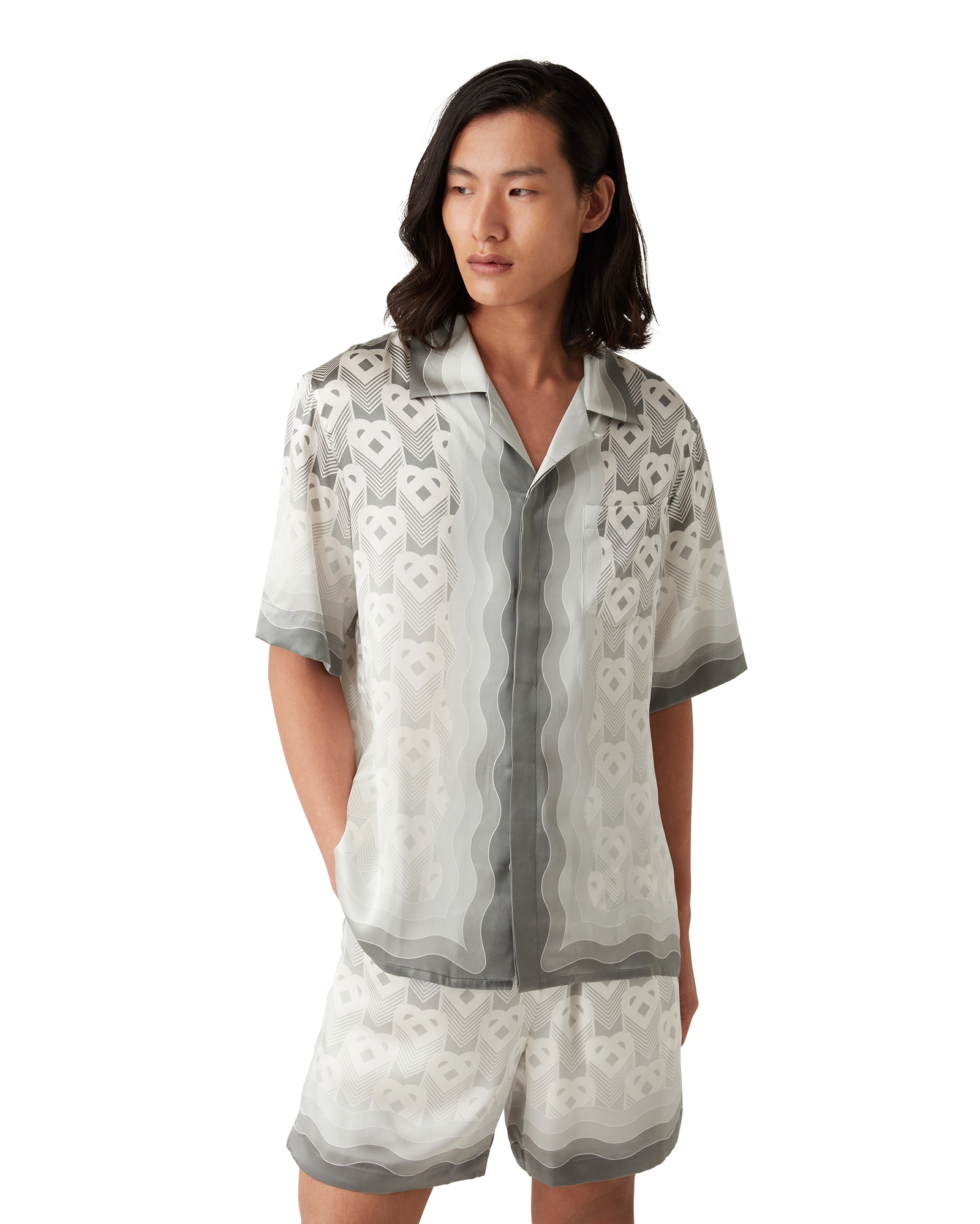 Gradient Heart Monogram Short Sleeve Silk Shirt - 图片 4