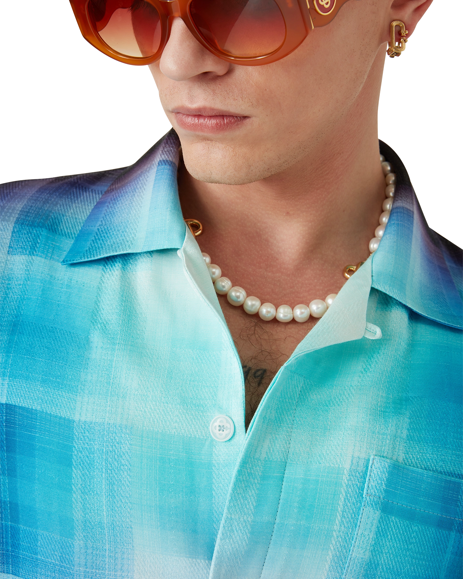 Gradient Check Viscose Blend Short Sleeve Shirt - 图片 9