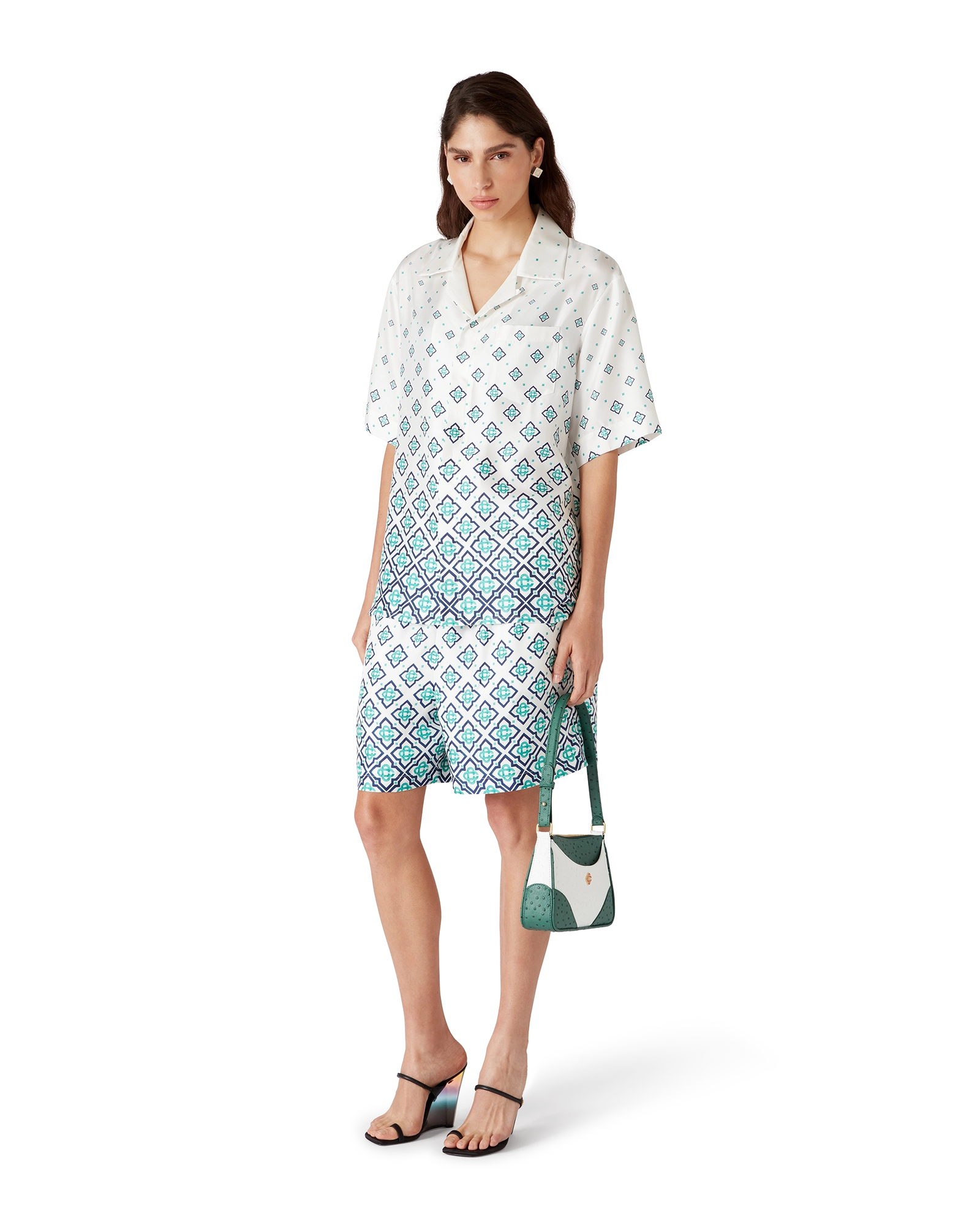 Gradient Monogram Short-Sleeve Silk Shirt - 图片 2