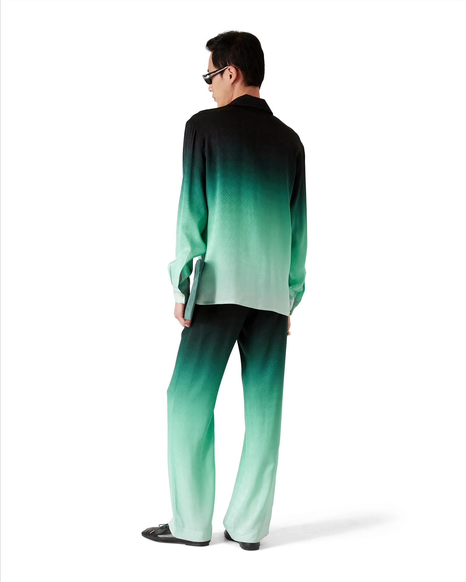 Gradient Ping Pong Jacquard Long Sleeve Silk Shirt - 图片 3