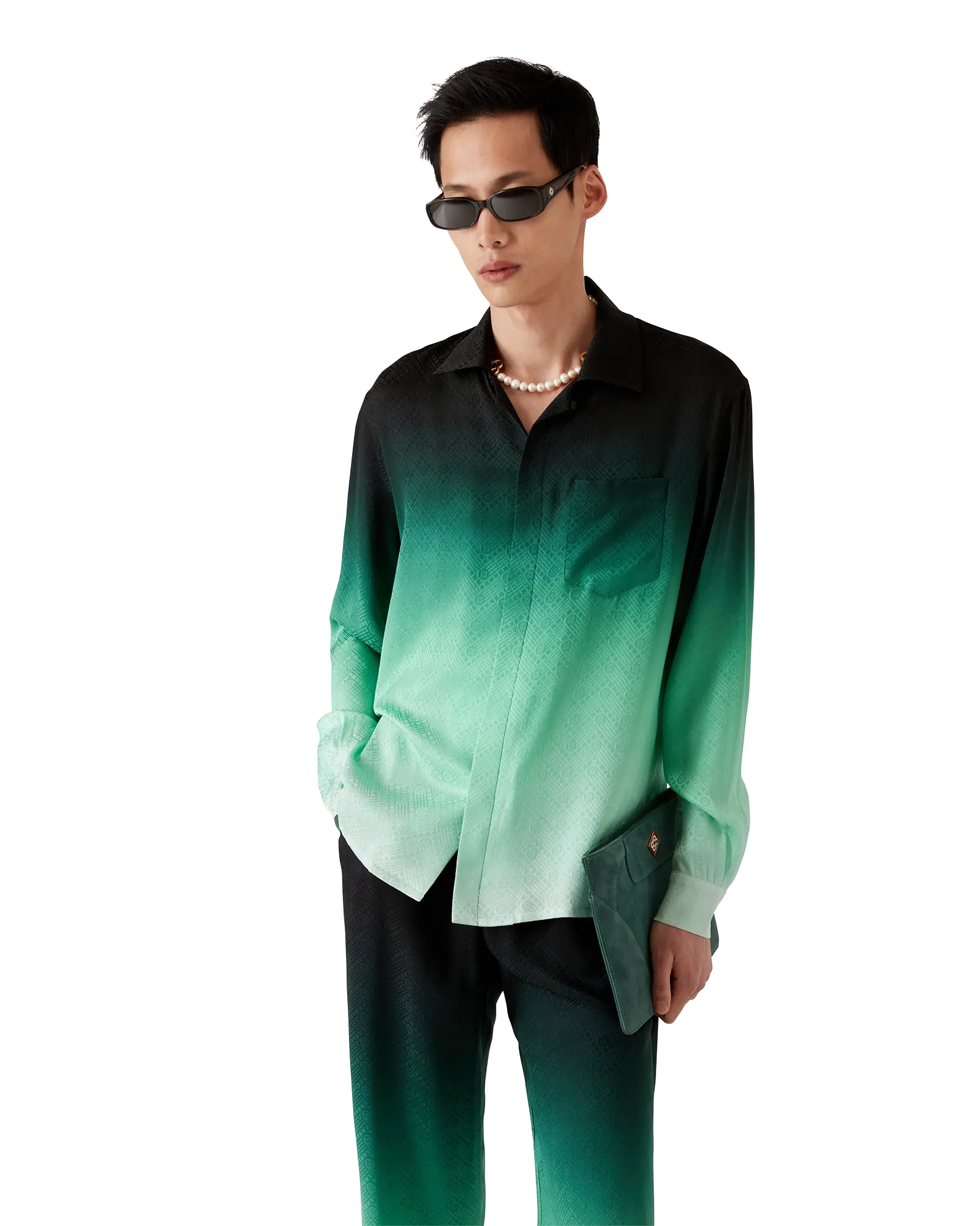 Gradient Ping Pong Jacquard Long Sleeve Silk Shirt - 图片 4